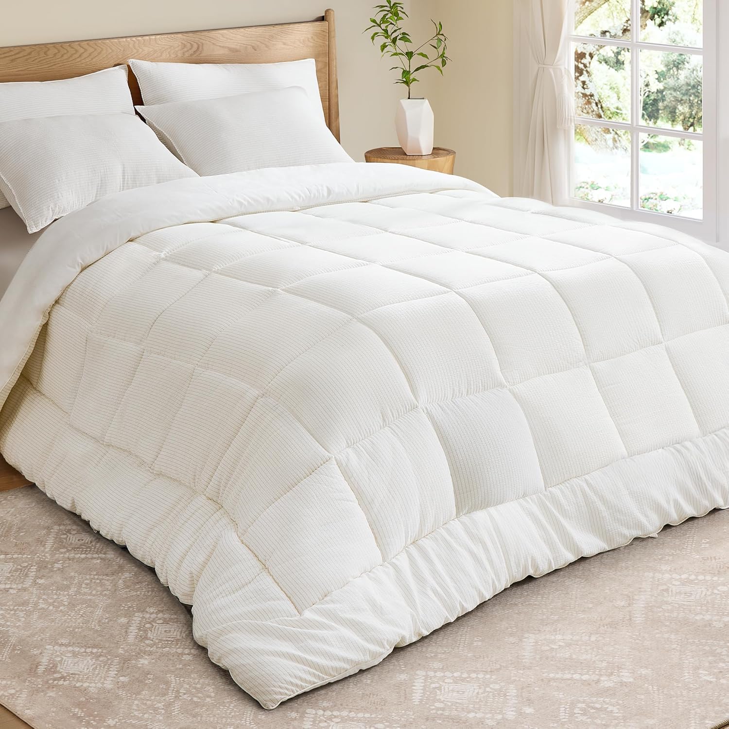 SONGMICS HOME Down Alternative Comforter, King Size Duvet Insert, 102 x 90 Inches, All-Season Quilt, Breathable Viscose and Soft Microfiber, 300 GSM Fill, for Hot Sleepers, Machine Washable, White