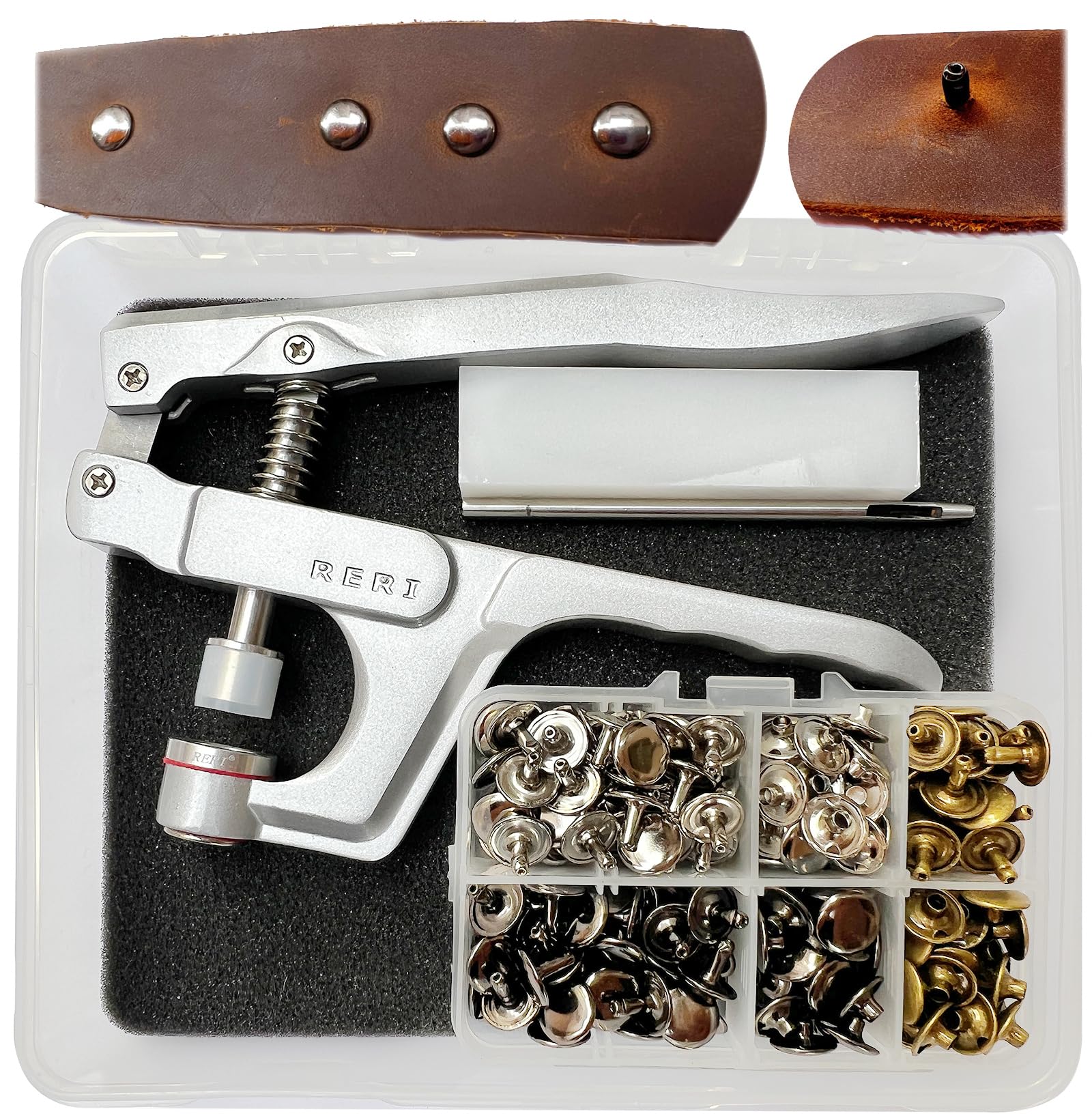 RERI Leather Rivets Set with Pliers 12mm Metal Snap Buttons for Crafts Sewing Repair Handmade DIY Clothing