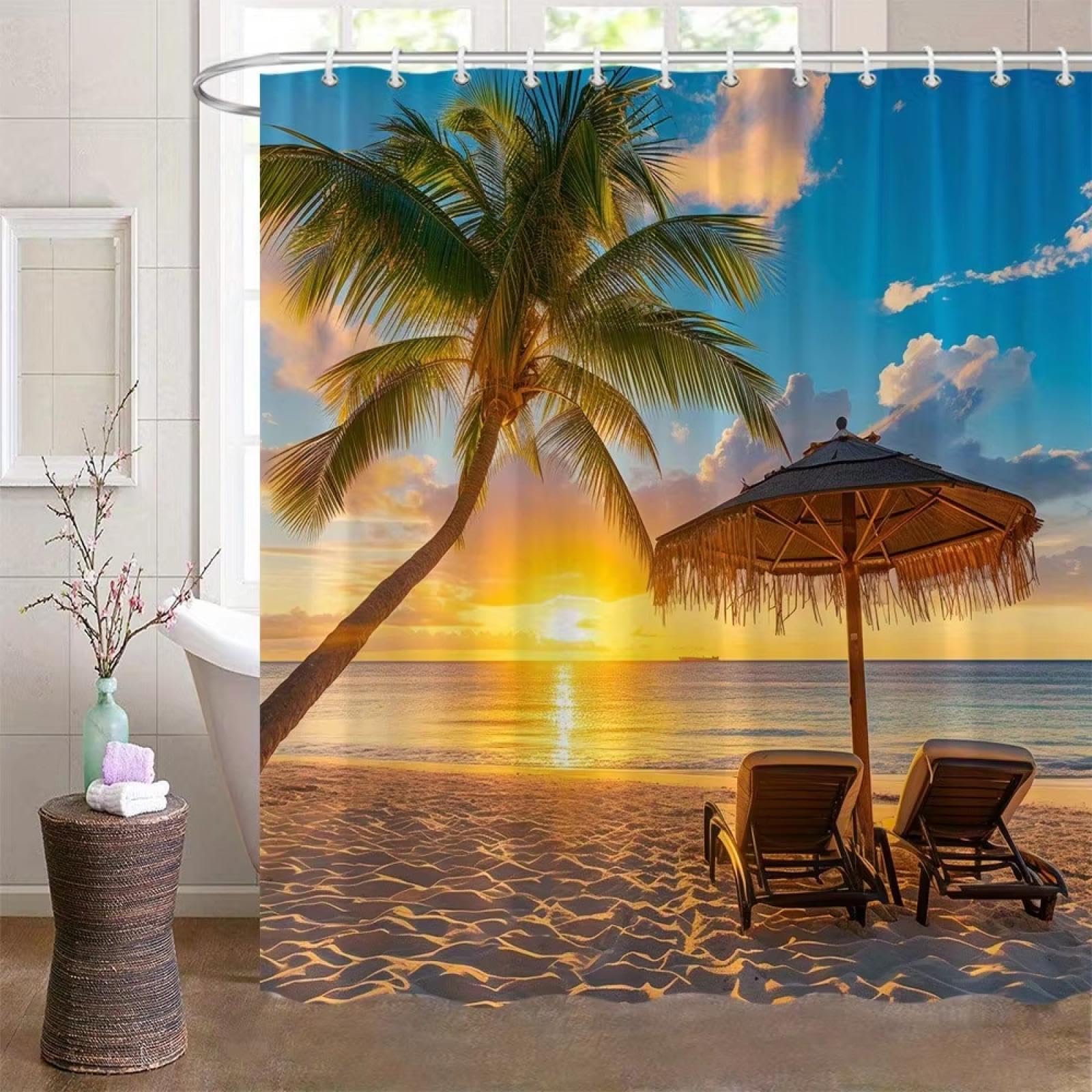 Rideau de bain tropical anti-moisissure pour douche sans fuite