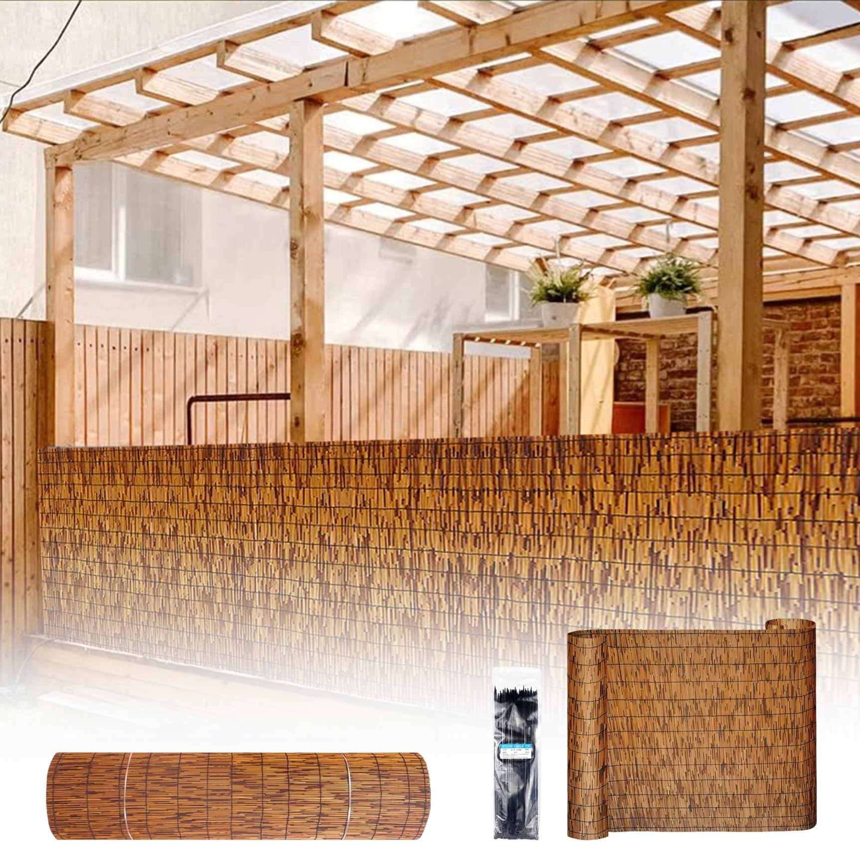 Clôture en Bambou, Brise-Vue Décoratif, Clôture en Roseau avec Gants D'installation Et Attaches De Clôture De Jardin(120x1000cm(3.9x32.8FT))