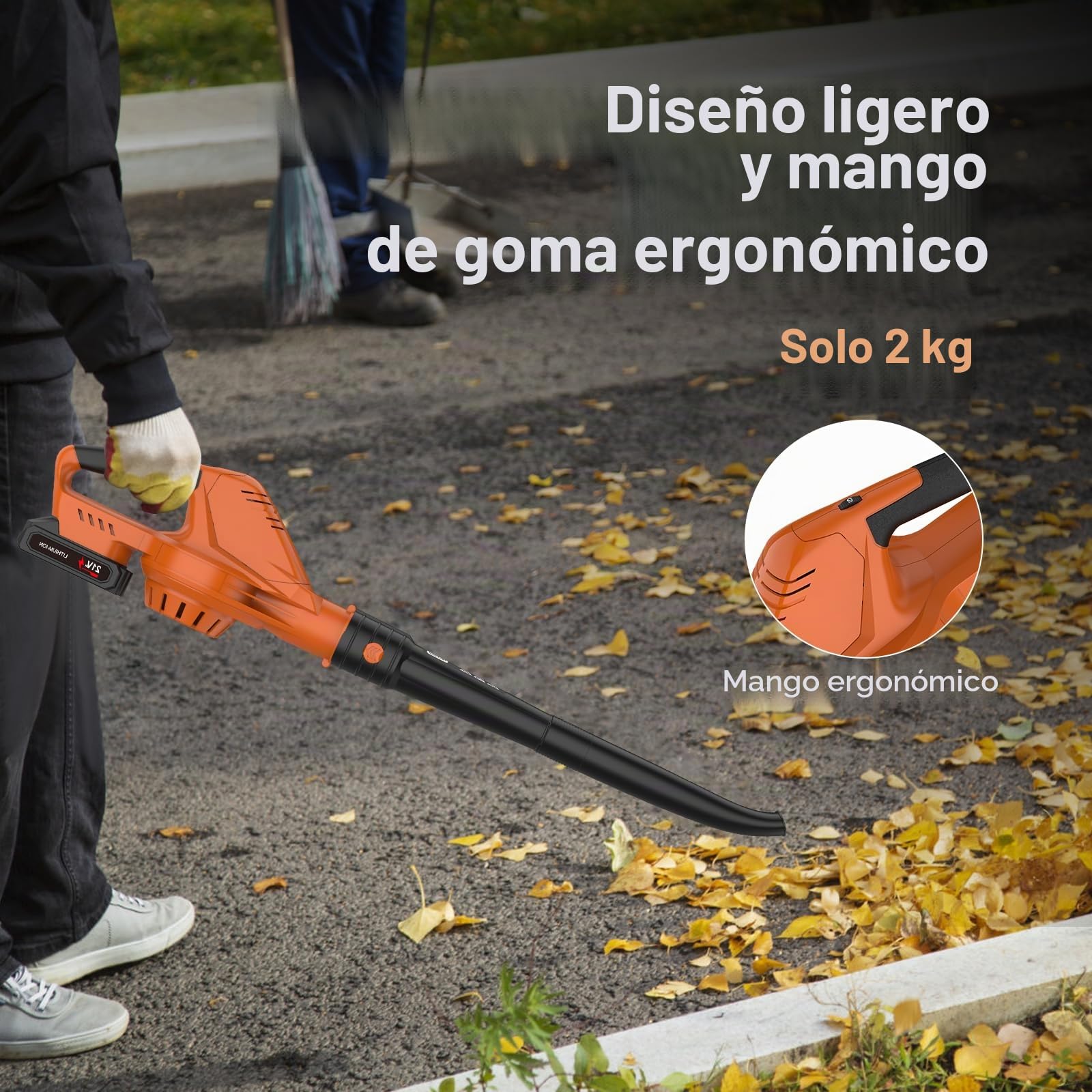 Soplador de Hojas,21V soplador de Hojas electrico de 2 con Batería y Cargador,Motor sin escobillas 5 velocidades,Velocidad de 240 km/h,Soplador de Hojas para el Cuidado del Césped (2 Batería)