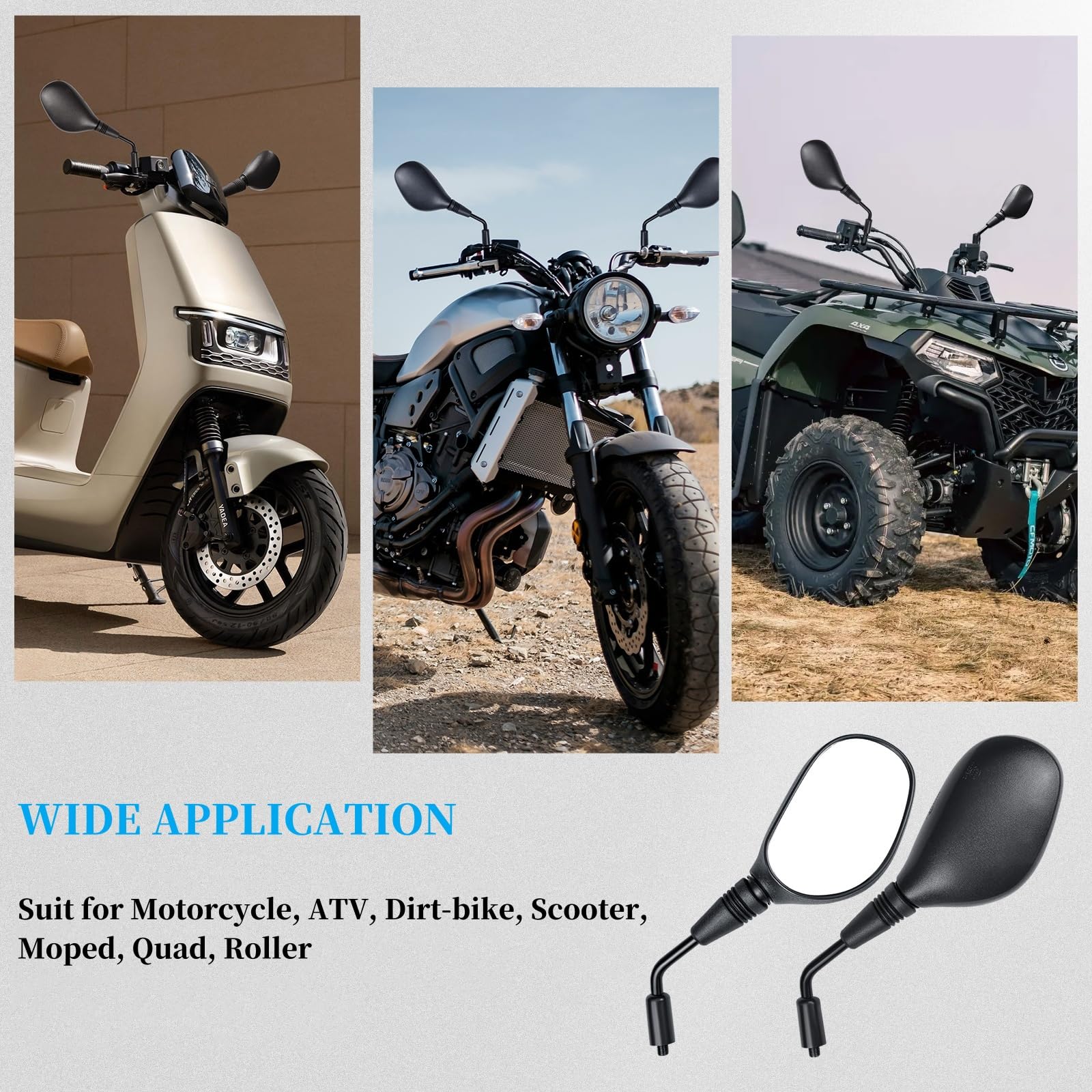 Zestaw lusterek motocyklowych M8 M10 z gwintem prawym i lewym, 2 sztuki, kompatybilne ze skuterem, skuterem, ATV, motorowerem, rowerem elektrycznym, 2 szt