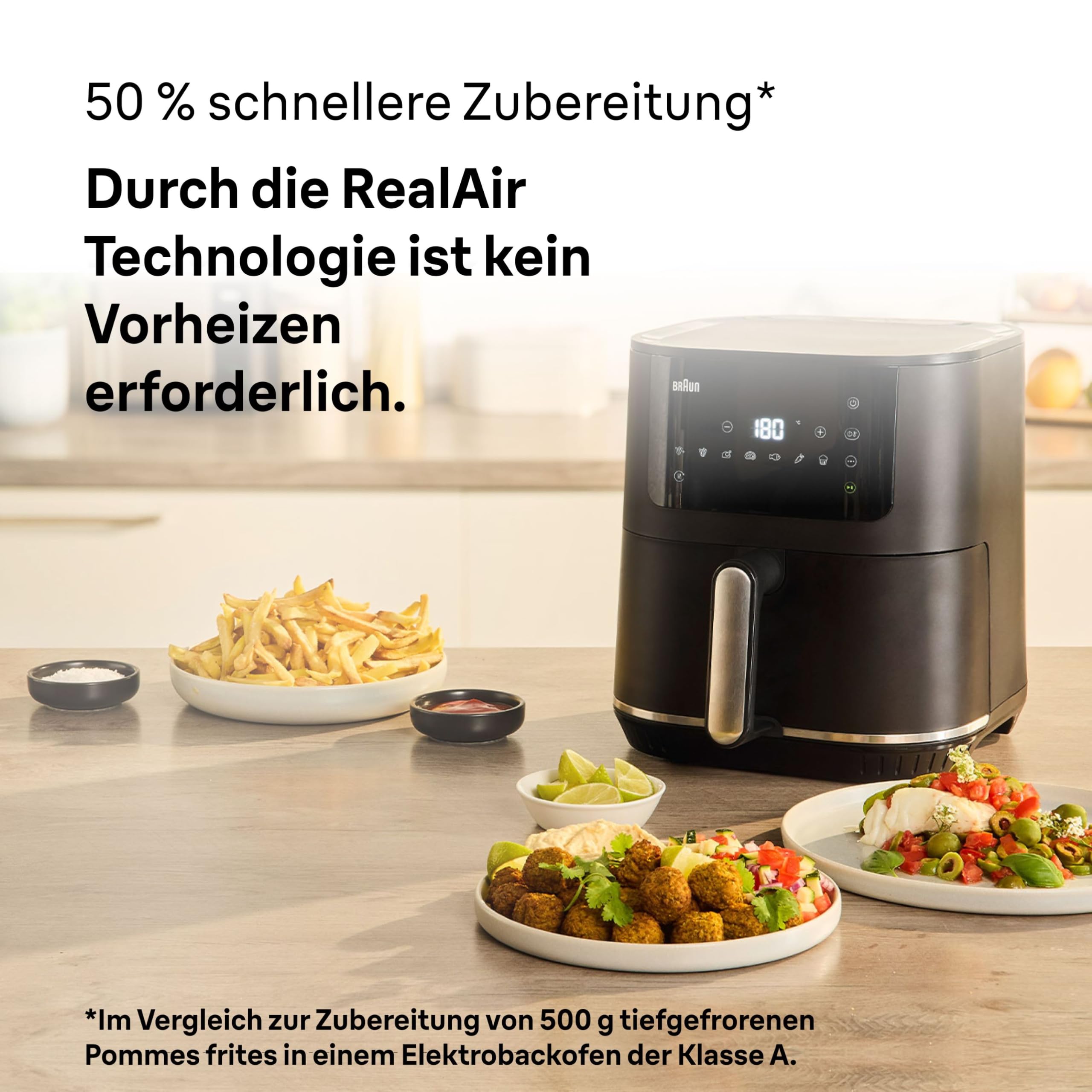 Braun MultiFry5 HF5030IBK, frytkownica powietrzna, pojemność 6 l, 8 programów gotowania, cyfrowy wyświetlacz LED, antypoślizgowe nóżki, temperatura 80-200°, kosz do mycia, 1700 W, matowy czarny