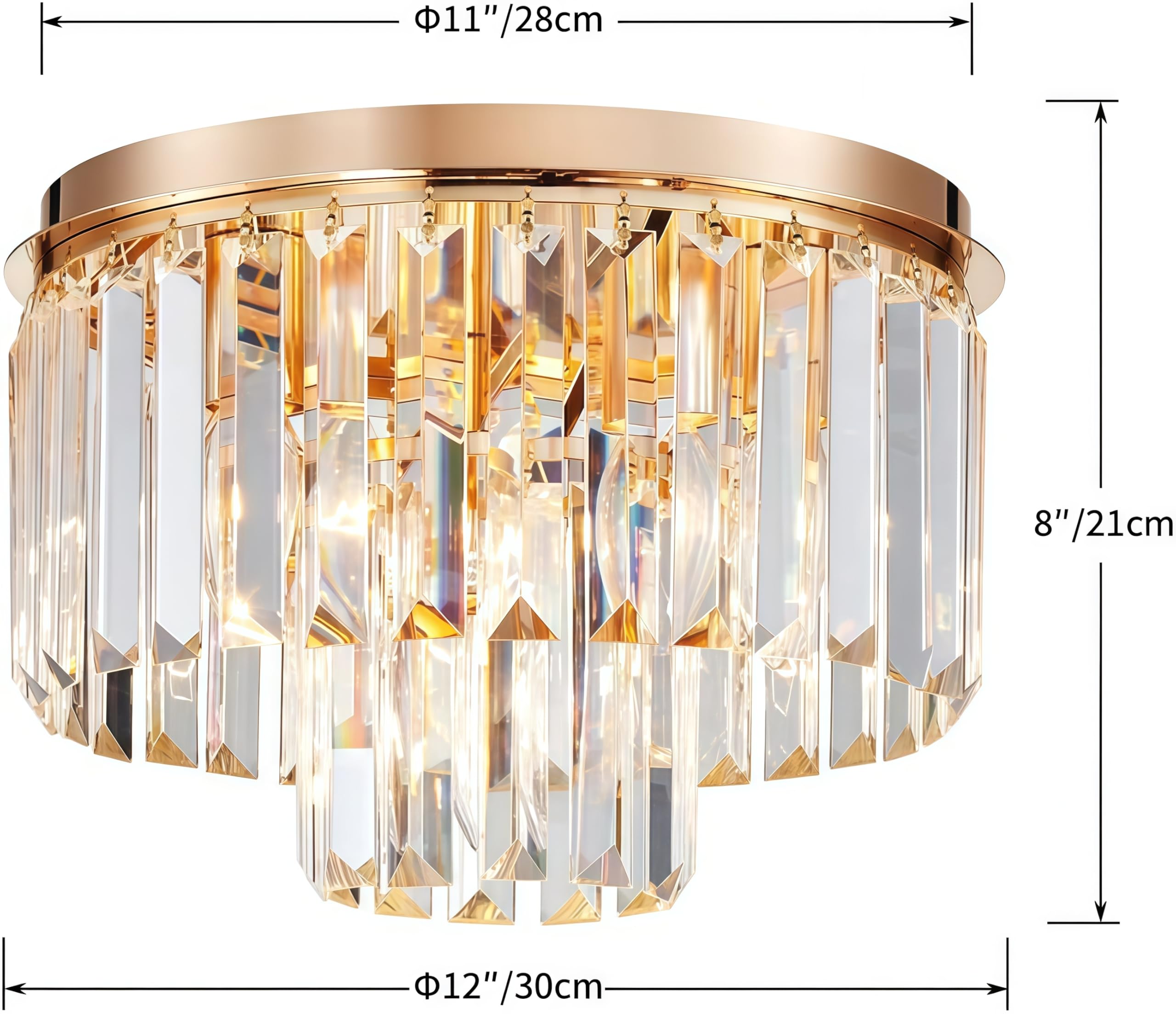 SHRINE LIGHTING Kristall-Deckenleuchte, Moderne Unterputz-Deckenleuchte, D30cm x H21cm, E14 Sockel 3-Licht, Gold Finish & K9 Kristall
