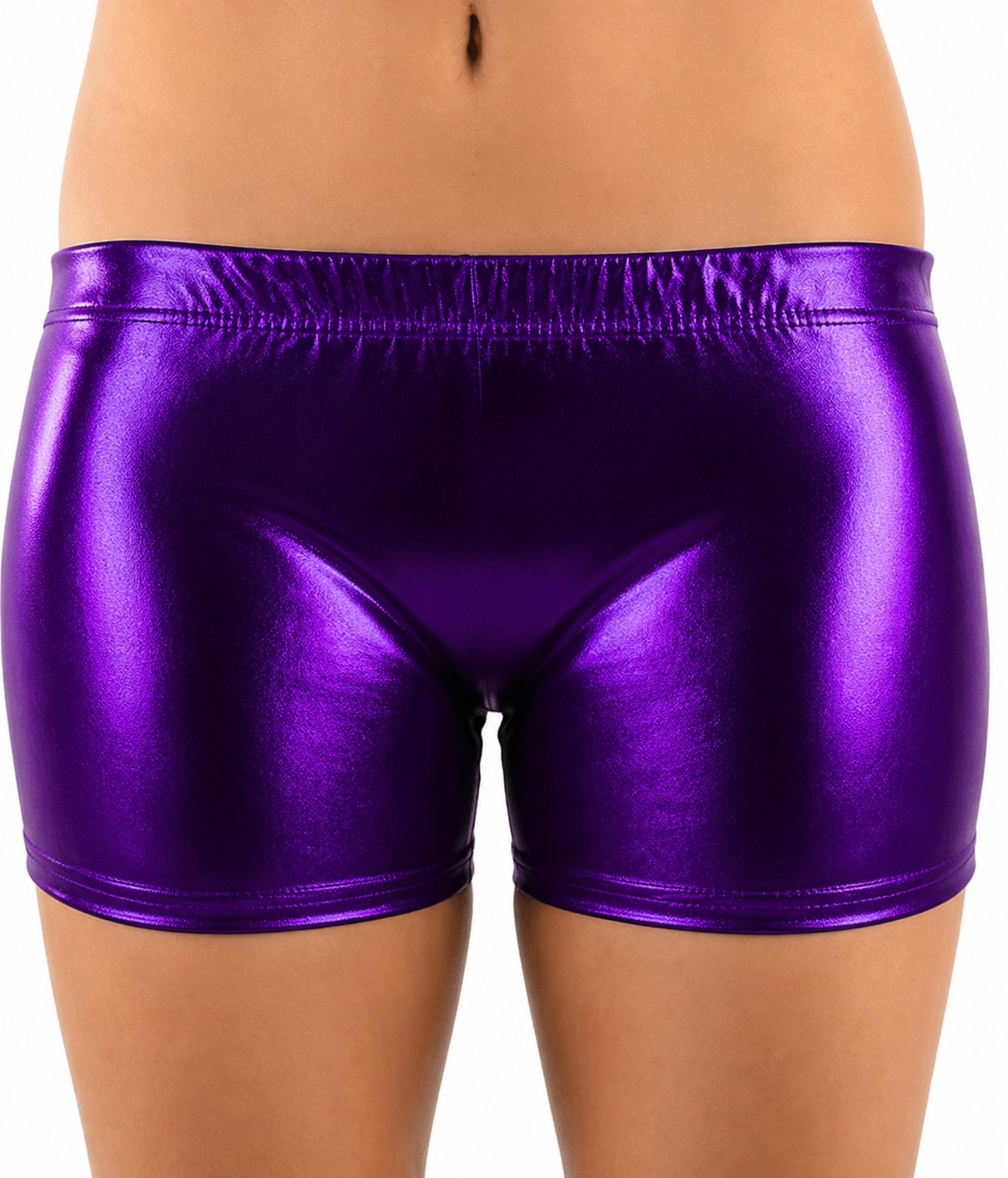 Women's Purple Metallic Hot Pants Shorts Shiny Stretch Rave Disco Clubwear Bottoms (As8, 2XL)