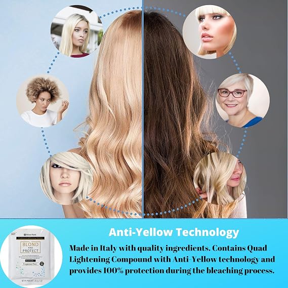DIY Blond & Protect 8+ Level Hair Bleach Lightening Kit Combo -20 Vol Developer (Blue powder)