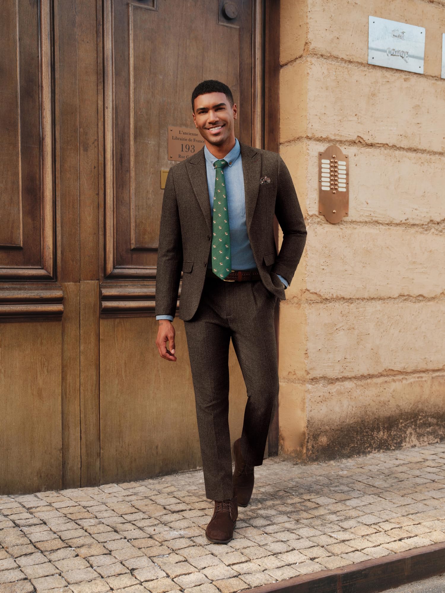 PJ PAUL JONES Tuta da uomo in 2 pezzi, vestibilità aderente, con 2 bottoni, per lavoro, matrimonio, smoking, blazer, pantaloni