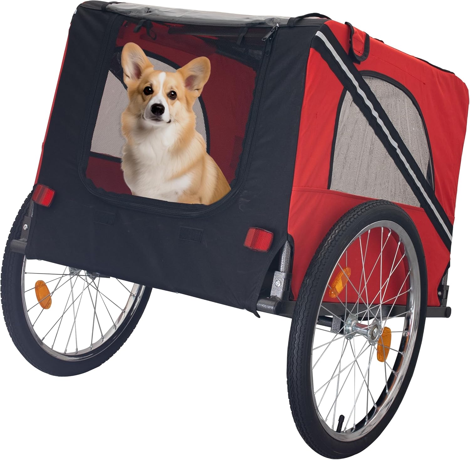 Arboyn Dog Bike Trailer, Breathable Mesh Dog Cart with 3 Entrances, Safety Flag, 8 Reflectors, Folding Pet Carrier Wagon with 20 Inch Wheels, Bicycle Carrier for Medium and Small Sized Dogs