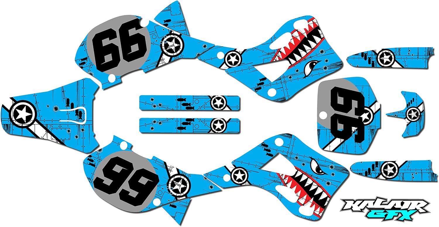 Graphics Kit for Kawasaki KX125 and KX250 (1999-2002) Predator Series Blue 16 Mil - Dirt Pit Bike Motorcycle Stickers, Dirtbike Racing Automotive Decal Motocross Accessories no-Plastics