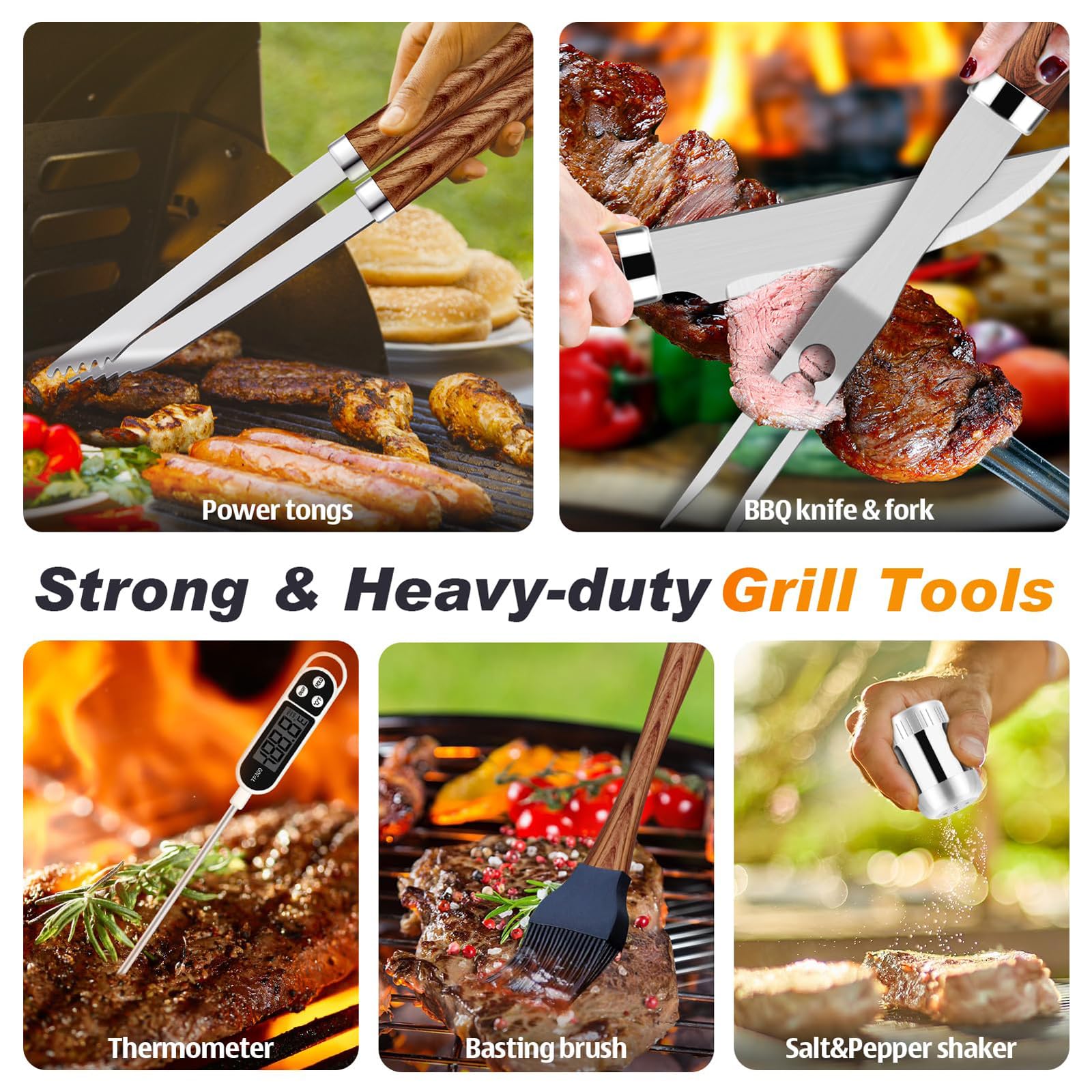 Edelstahl Rostfrei Grillwerkzeug Set INKL Grillwender,Grillgabel Grill-Zubehör Grill Zubehör mit BBQ Grillbesteck Koffer Professionelle Langlebige für Garten und Camping Gasgrill BBQ