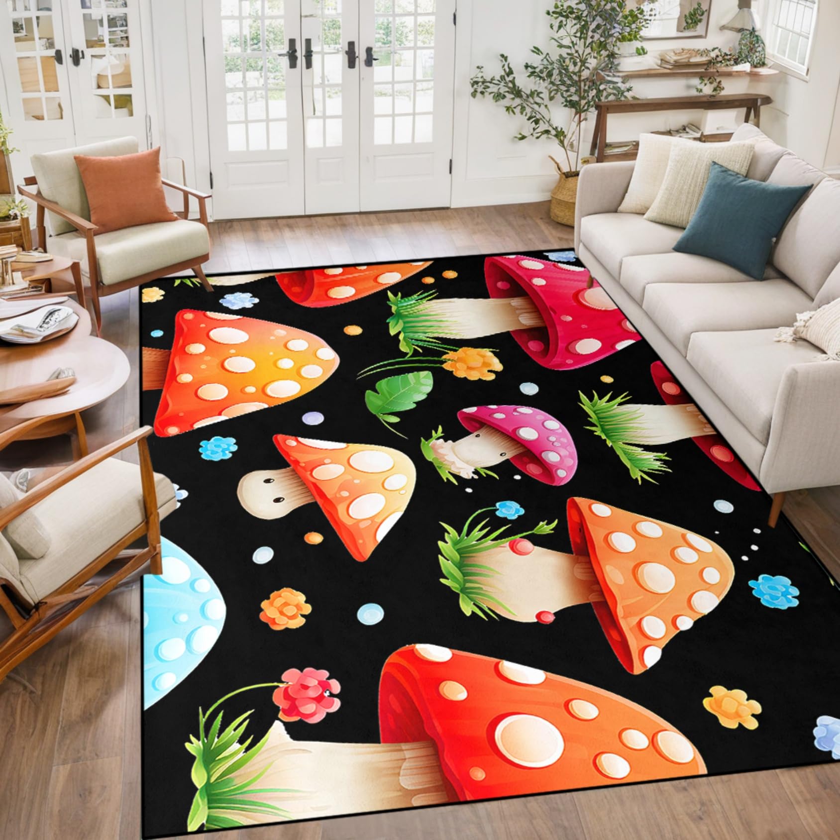 Jiospet Mushroom Rugs for Bedroom - Girls Mushroom Rug for Boys for Home Living Dining Room Cartoon Decor Carpet Outdoor Indoor Floor Mat, 2.5x4 Feet