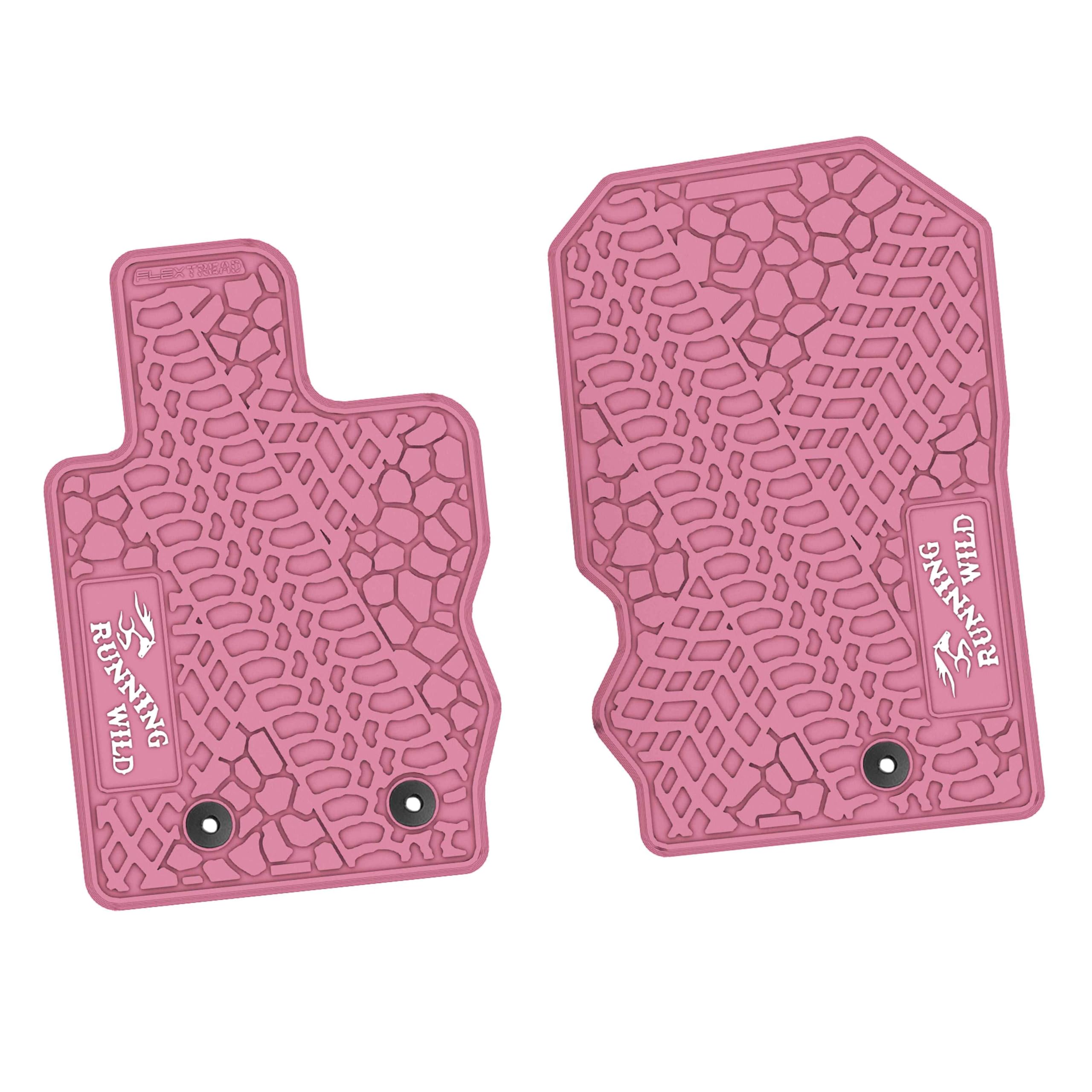 Floor Mats Compatible with 21-25 Ford Bronco 2-Door & 4-Door - Running Wild Logo - Pink Mat w/White Logo