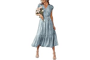Womens Floral Summer Dress Ruffle Pleated Bohemian Maxi Dresses thanth