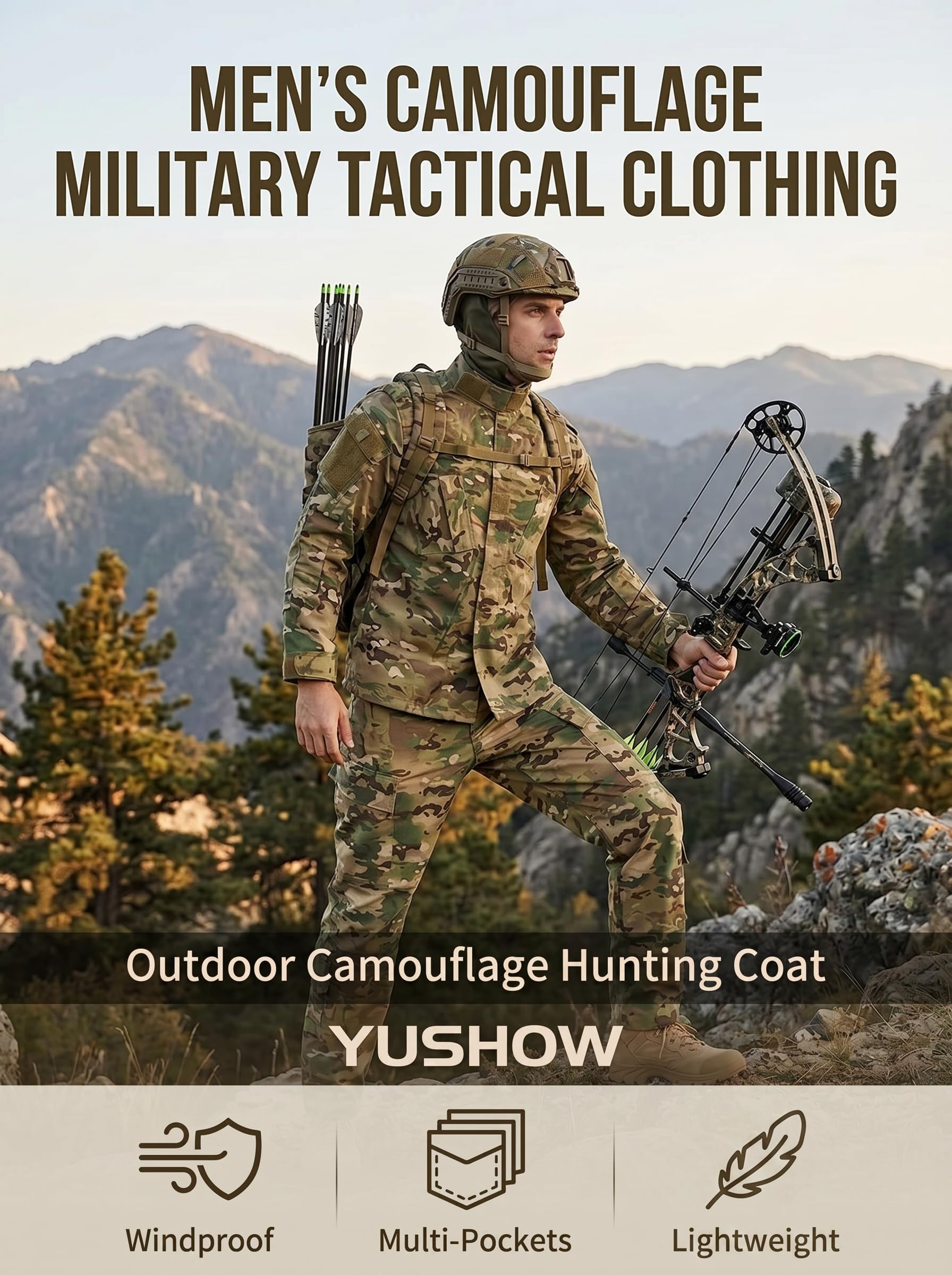 YUSHOW Militar Traje Hombre Airsoft Chaleco Manga Larga Pantalones Uniforme Caza Paintball BDU