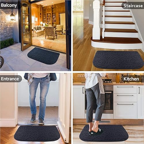 Miniatura 7 de TOONOW Tapete para puerta delantera, 32 x 17 pulgadas, de perfil bajo, lavable a máquina, absorbente de barro, tapete de entrada medio redondo para