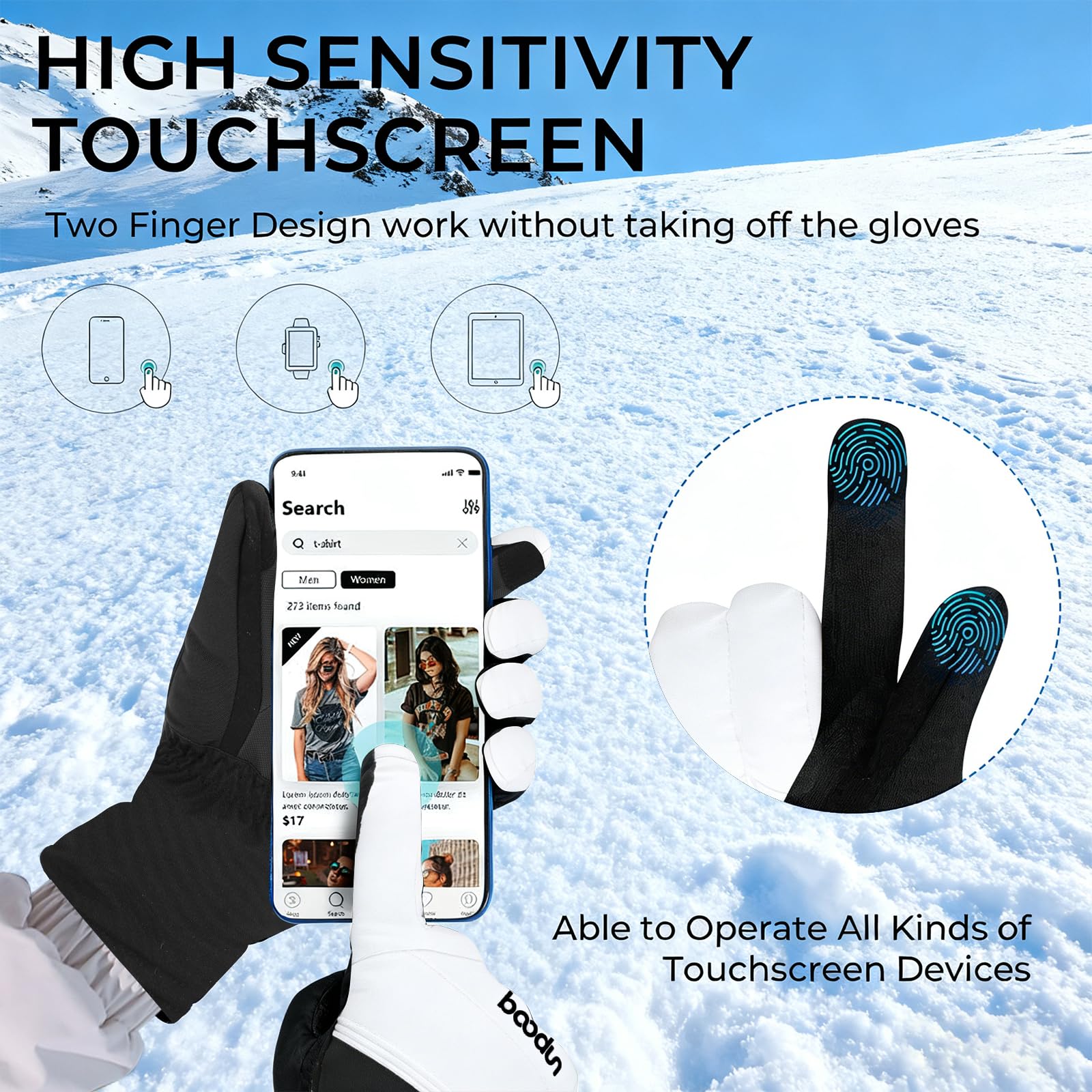 Guantes de esquí para hombre, guantes de invierno, impermeables, cálidos, para pantalla táctil, para hombre y mujer, ideales para ciclismo, equitación, correr, senderismo