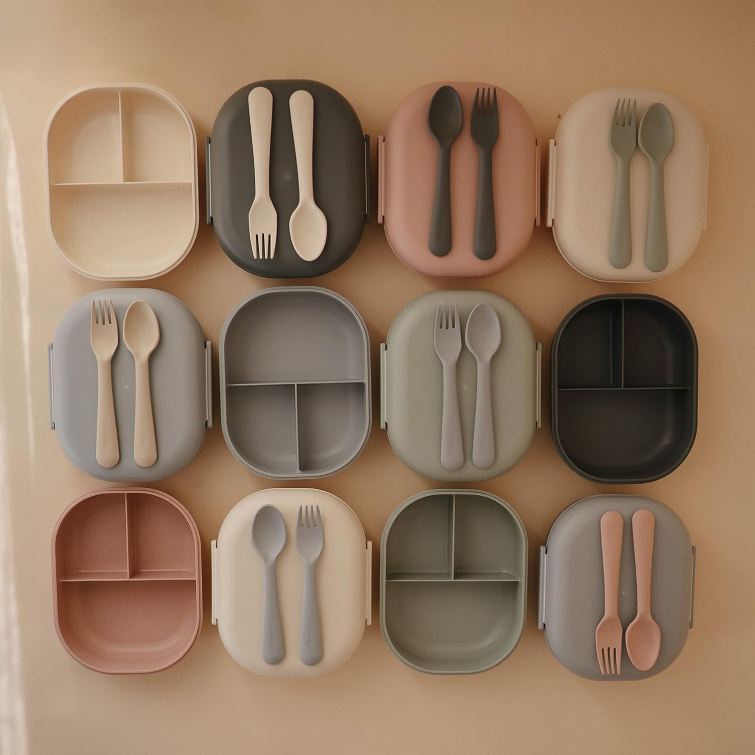 mushie Kids Bento Lunch Box | 3-Compartment & Removable Divider + Fork & Spoon Utensils | Great For Meals, School, Snacks On-the-Go | Dishwasher Safe (Sage) - Image 8