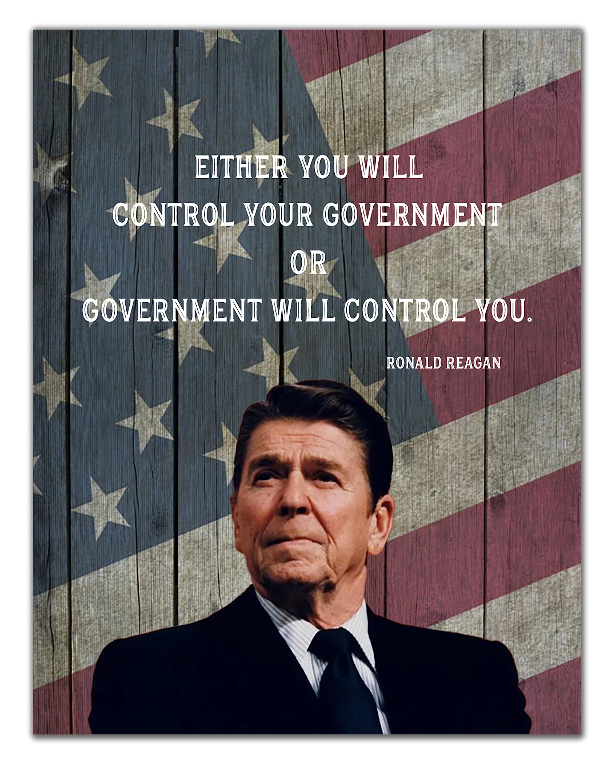 Honor and Keep our Freedom with Small Government - Famous Quote by former President Reagan - 8x10 UNFRAMED Wall Art - Red White and Blue USA Flag - Quote Typography Décor. A Great Gift for a Patriot.