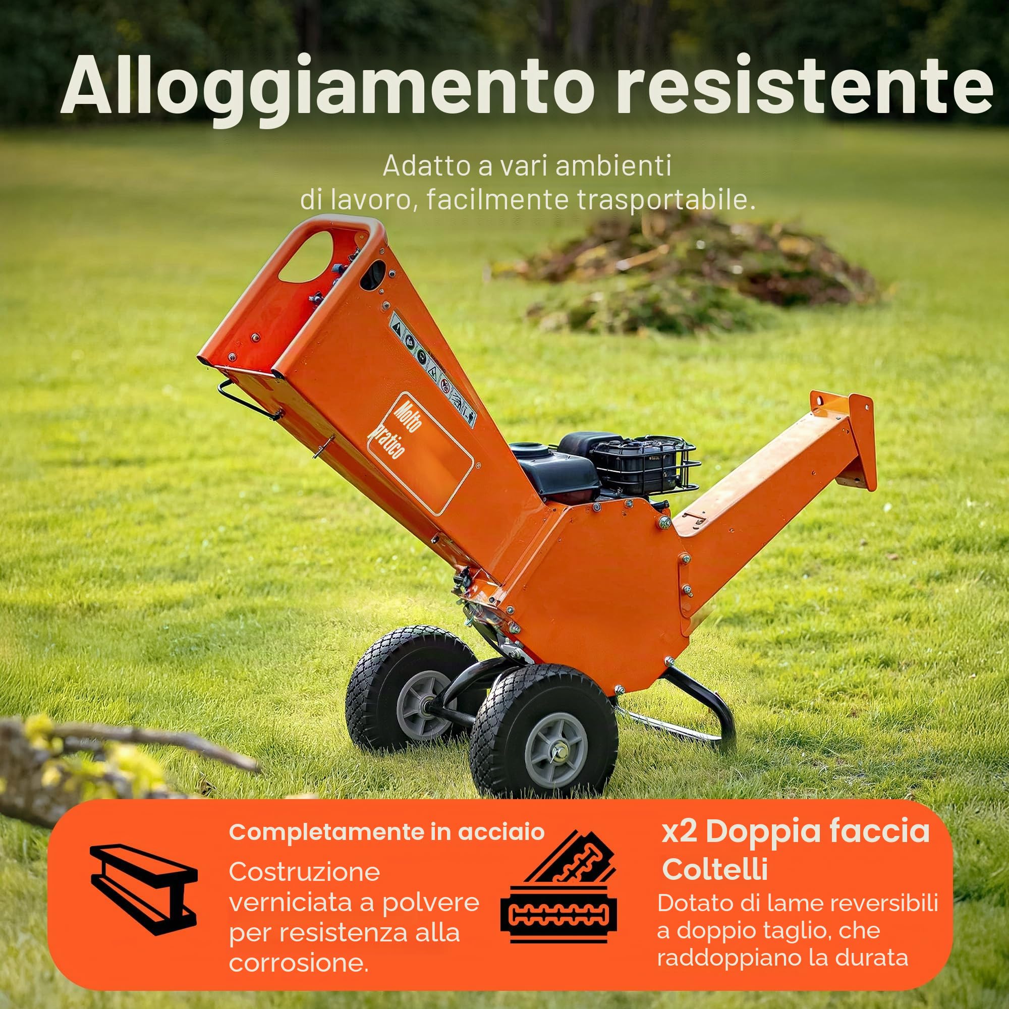 Trituratore cippatore SuperHandy Motore da 7 HP Design del gruppo rotore compatto e per impieghi gravosi Capacità massima di 3 pollici per la prevenzione e la costruzione di incendi