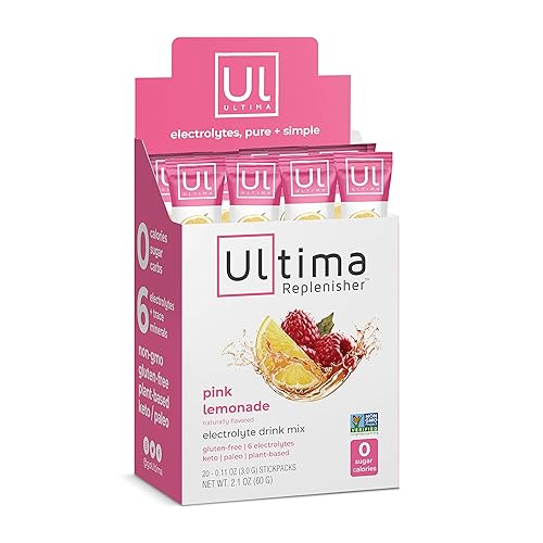 Ultima Replenisher Mezcla de bebida hidratante con electrolitos limonada rosa caja de 20 unidades sin azúcar 0 calorías 0 carbohidratos sin gluten