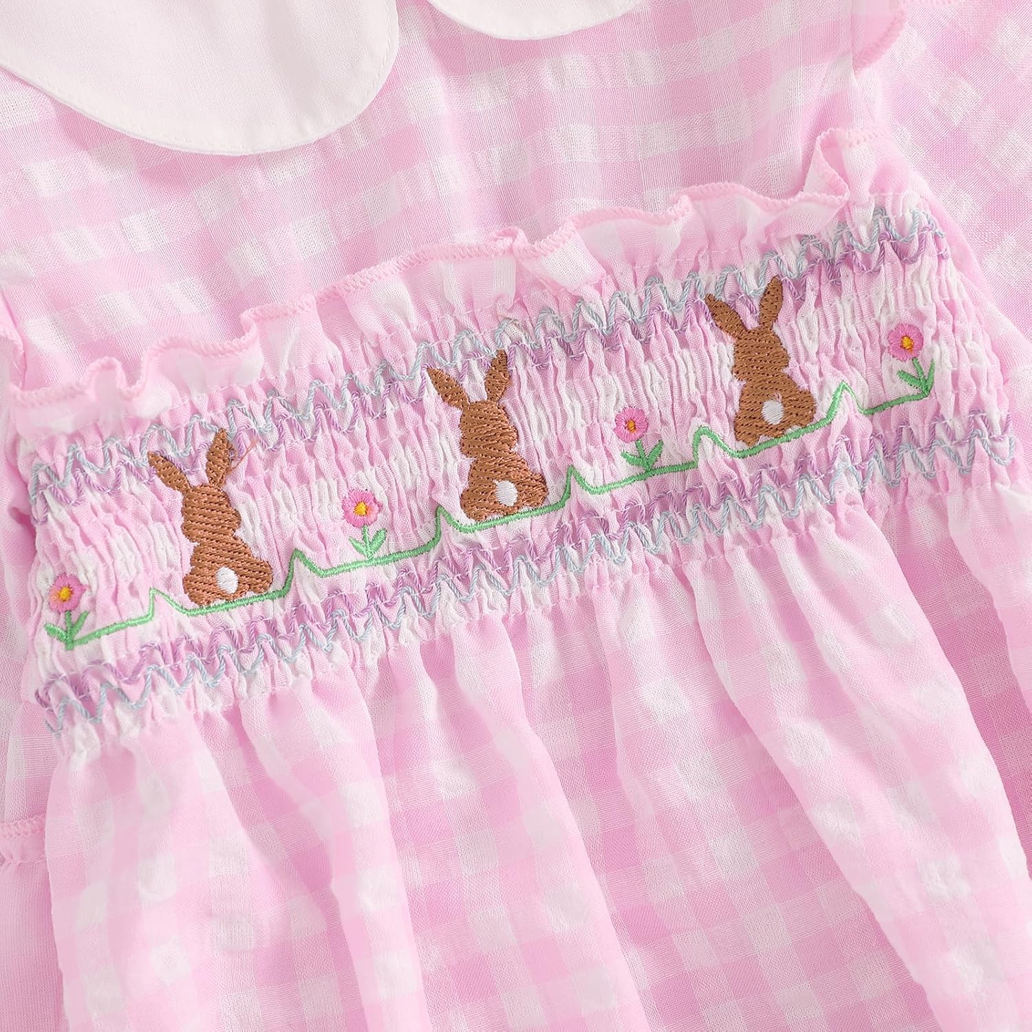 Adobabirl Infant Baby Girl Outfit Newborn Bow Bubble Romper Long Sleeve Embroidery Jumpsuit Cute Smocked Clothes - Image 5