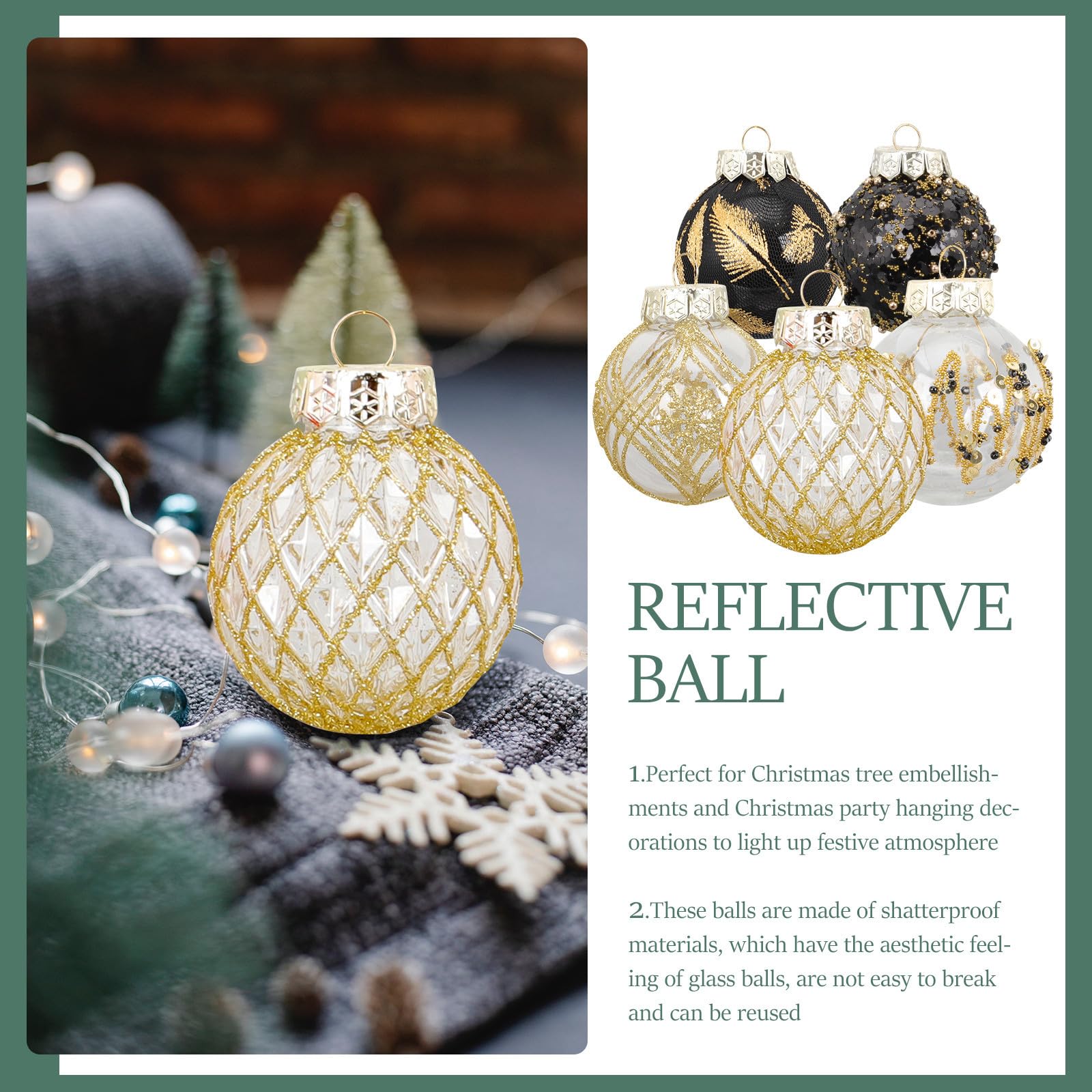 PACKOVE 25 Stück Weihnachtskugeln Kunststoff Shatterproof Hängende Weihnachtsdekoration für Fenster und Fotorequisiten Schwarz Weihnachtsbaumschmuck