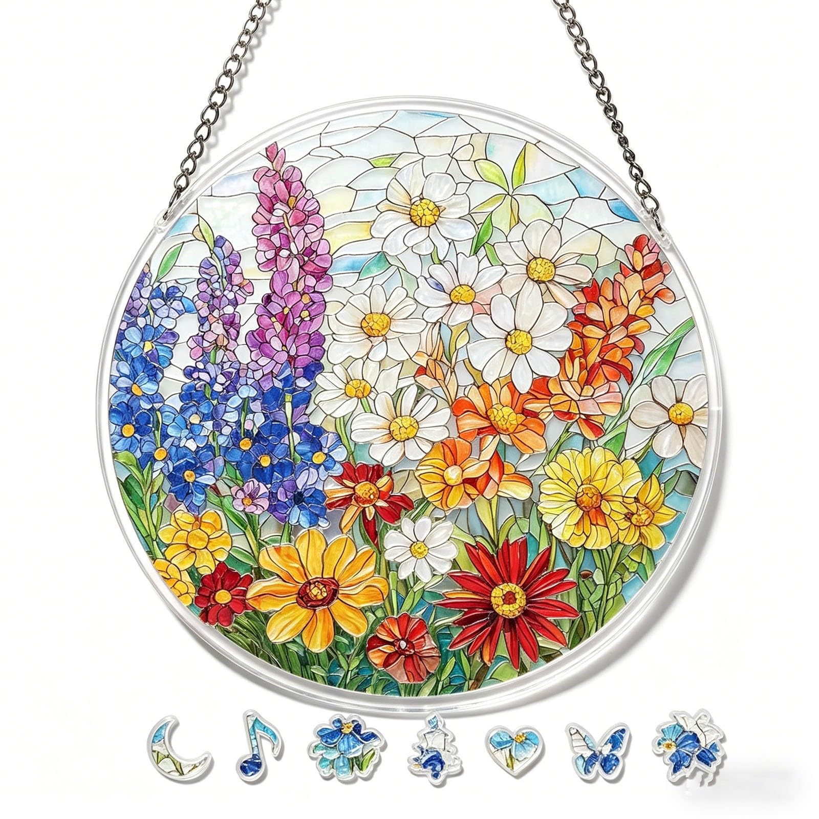 Acrylic Puzzles Suncatcher Window Hanging - 83 Pieces 7.4 Inch Stained Glass Sun Catcher Puzzle Farmhouse Decorations for Home Garden Patio, Birthday Gifts for Mom Women Adults (Garden) - 1