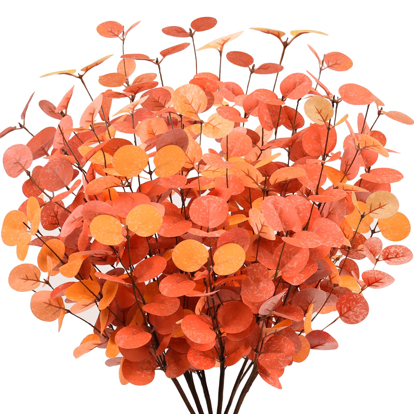 6 Pcs Artificial Fall Eucalyptus Leaves Stems Decor, Faux Fall Flowers Branches Fake Silk Plants Thanksgiving Fall Decorations for Home Indoor Office Farmhouse Wedding Table Centerpieces Autumn Decor