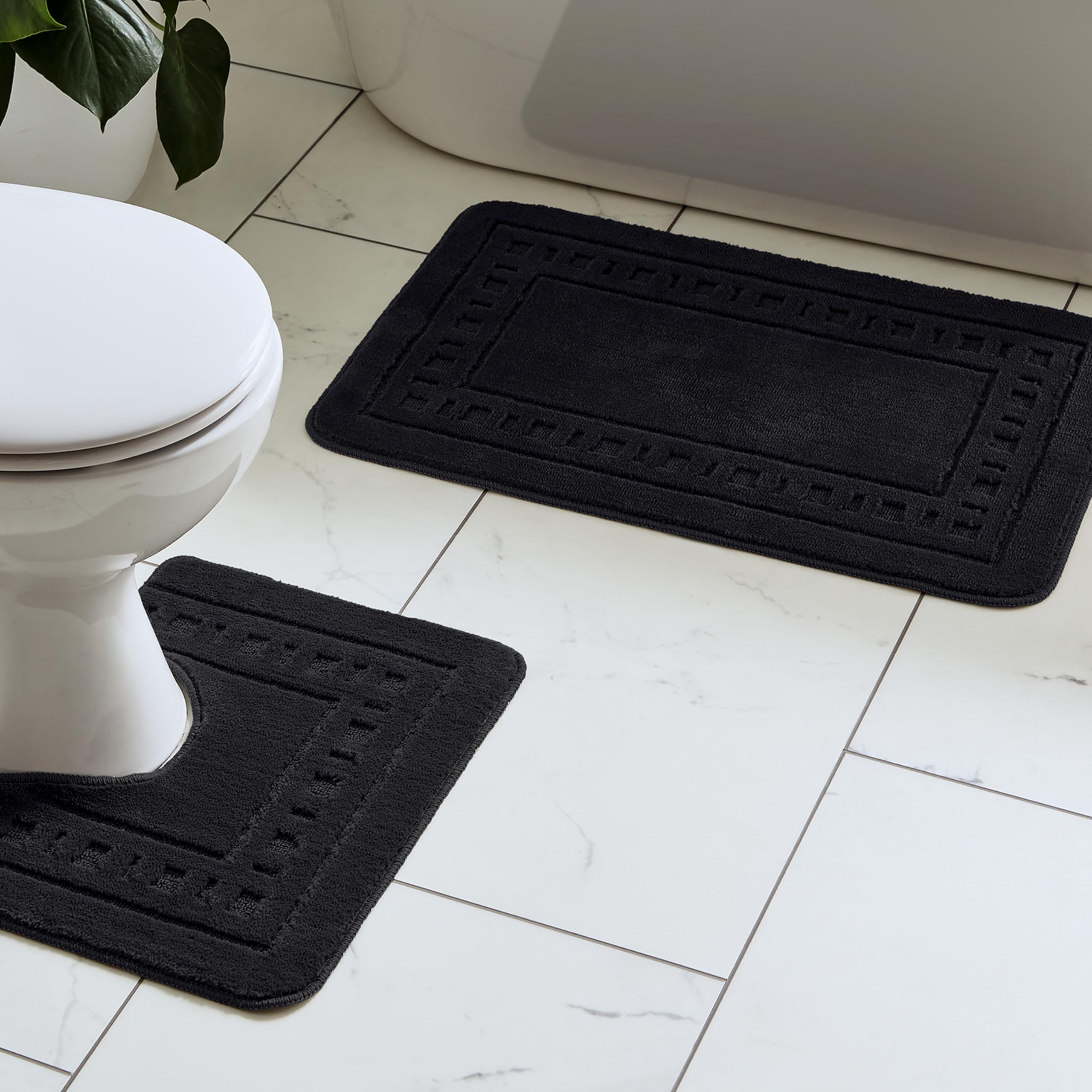 Catherine Lansfield bath garnish Armoni - bath mat & toilet mat - black, 50_x_80_cm