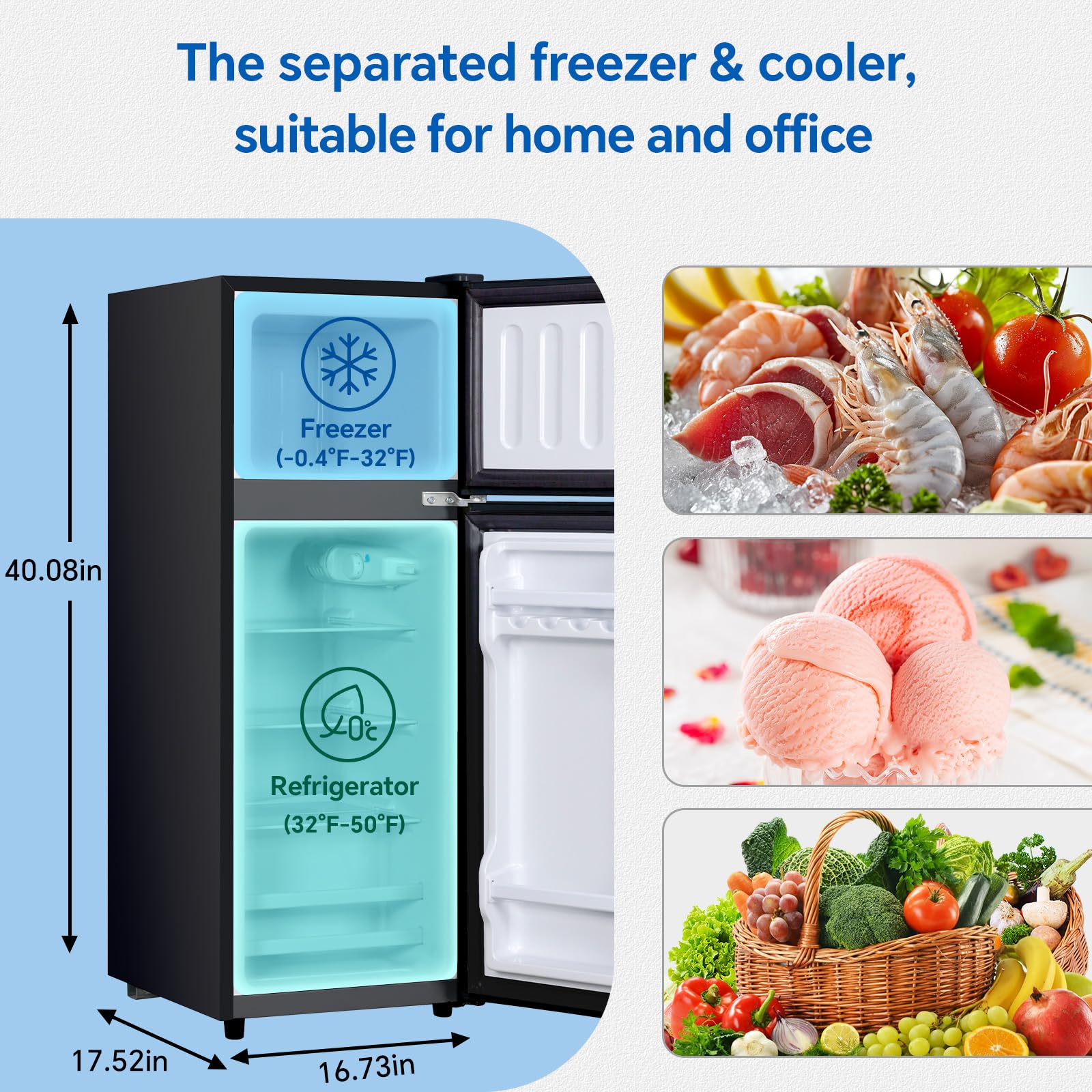 DRIXNO Mini Fridge with Freezer Silver 4.0 Cu.ft Apartment Size Refrigerator Compact Small for Bedroom, Office, Dorm, RV, with Adjustable Mechanical Thermostat Double-Door Design on Fridge.com