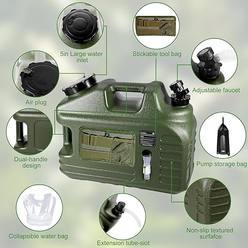 Miniatura 6 de Botella de agua de 5 galones, contenedor de agua para acampar con bomba, dispensador de agua portátil sin BPA con espiga, jarra de agua grande a