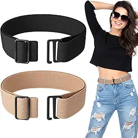 2 peças de cinto elástico feminino, cinto elástico invisível, cintos elásticos ajustáveis com fivela plana para vestidos de calça jeans
