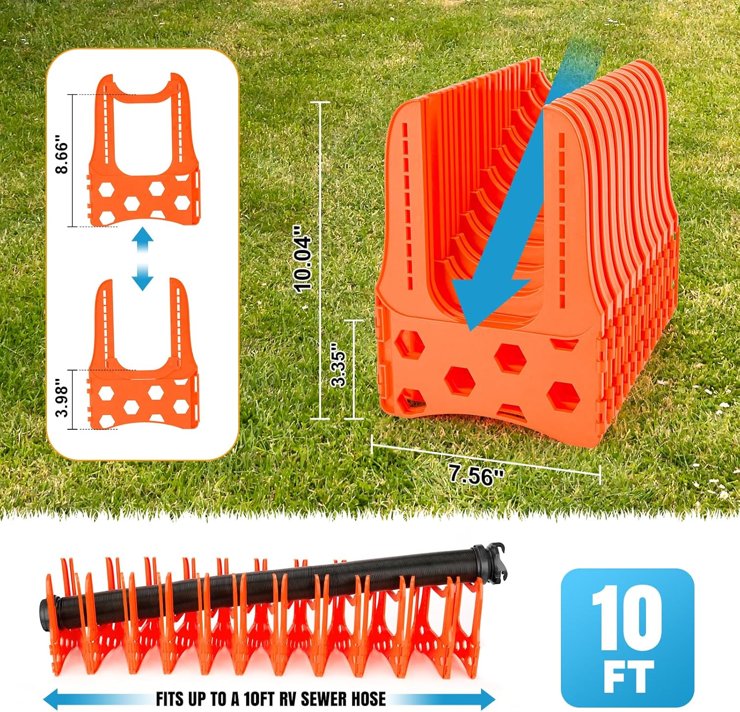 Kohree 10 FT RV Sewer Hose Support, 2 Pack, Black & Orange