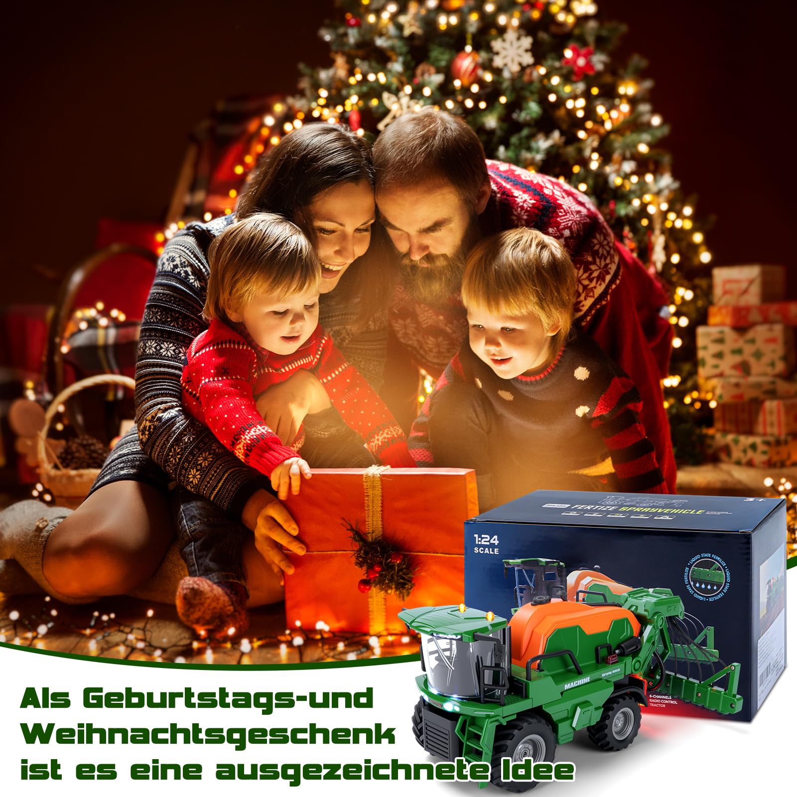 Ulikey Ferngesteuerter Traktor, RC Spritzen Fahrzeug Kindertraktor, Trecker Spielzeug mit Anhänger, Licht und Ton, Bauernhof LKW Spielzeug Geschenk für Kinder ab 4 5 6 Jahre
