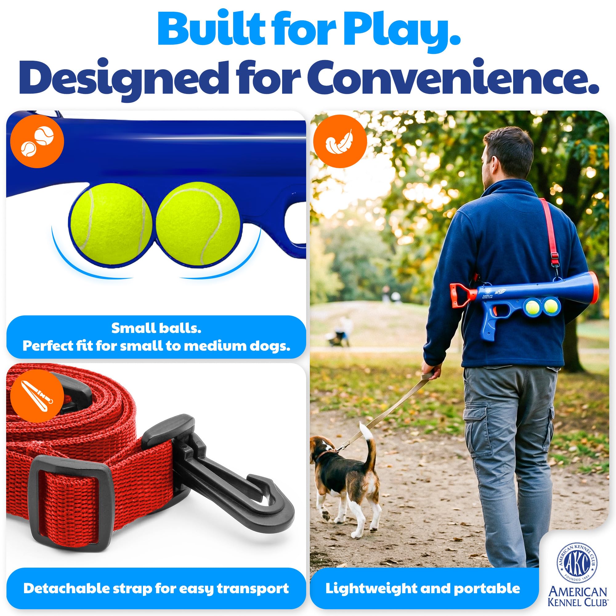 American Kennel Club Hundebällwerfer, Hundelempler, interaktives Spielzeug, händeloser Empfang, löst Ball und Gürtel aus, fördert aktives Spiel und Übungen, Größe M