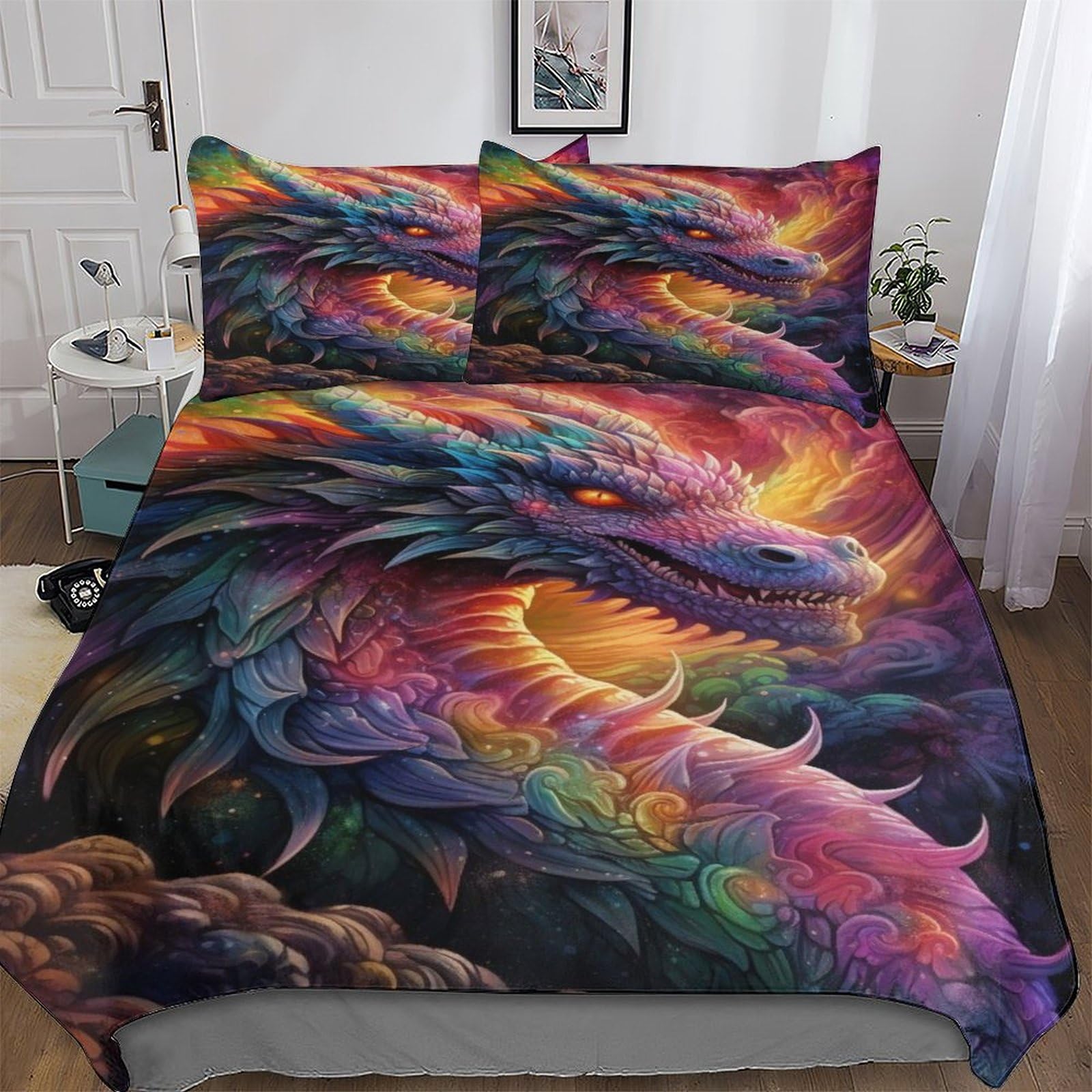 Housse de couette dragon 3 pièces parure de lit adulte enfants 220x240