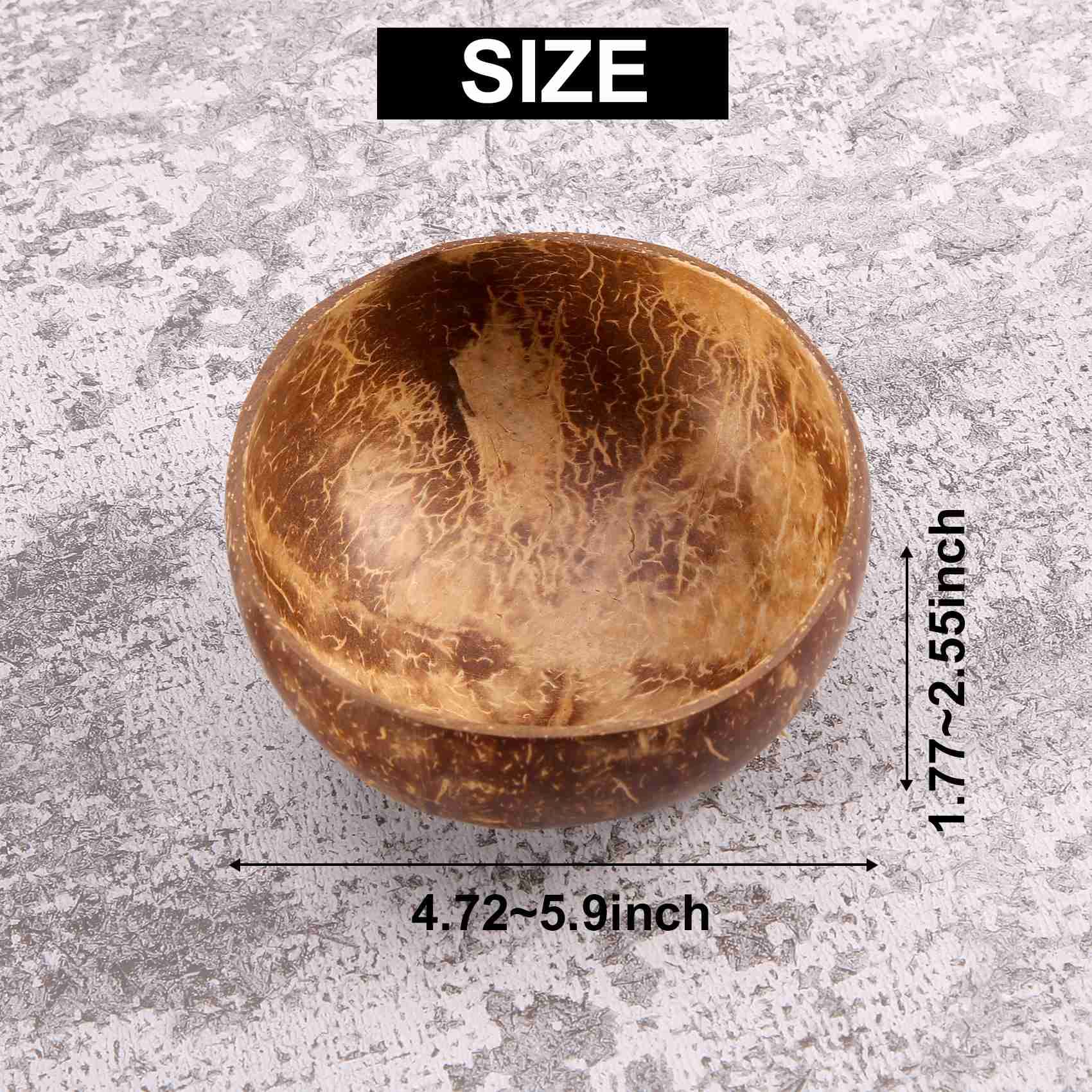 Nagoyuki 7PZ 12-15Cm Ciotola di Cocco Fatto Un Mano Guscio di Noce di Cocco Cucchiaio di Legno Insalata di Dessert Ciotola di Miscelazione di Frutta Ciotola di Ramen di
