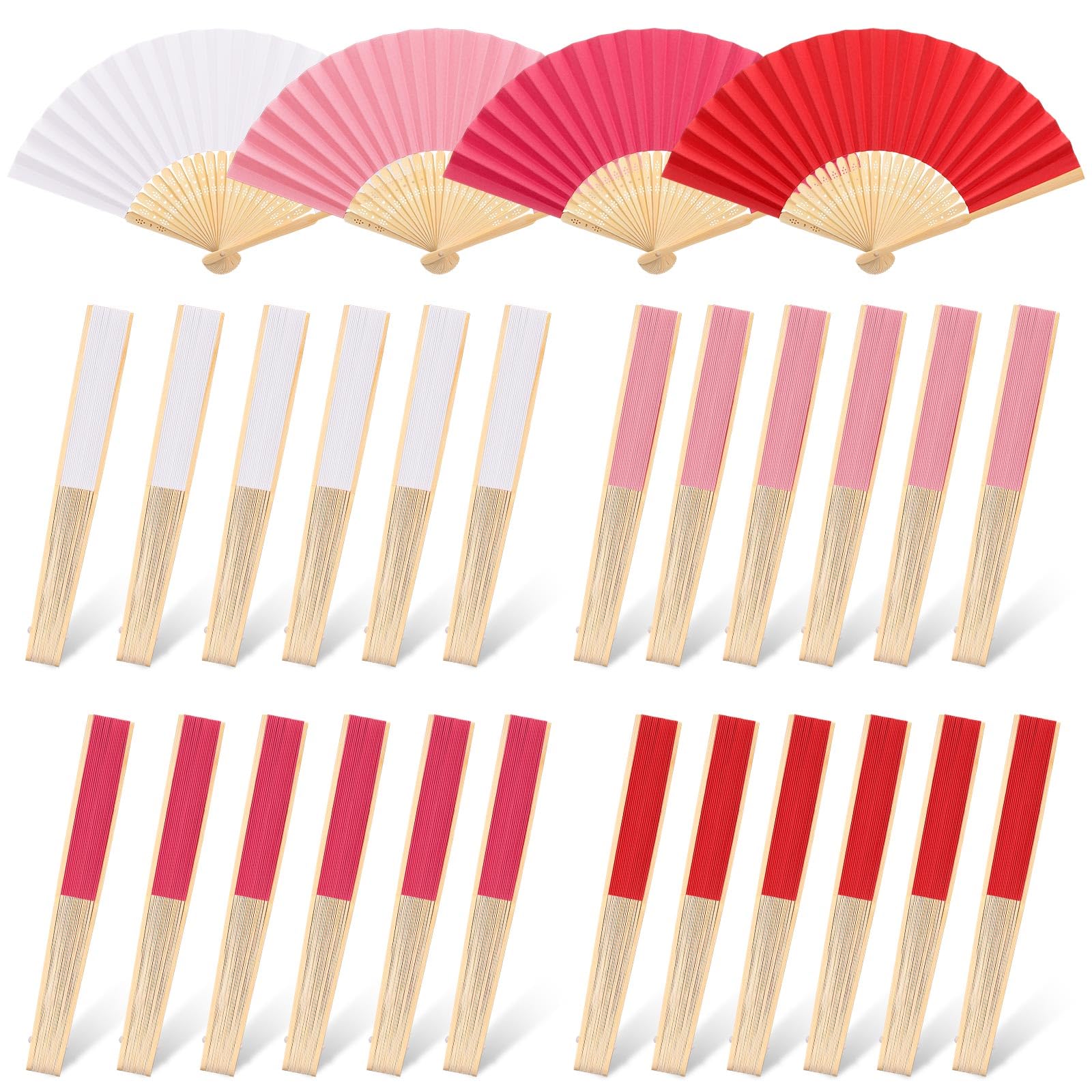 Chunful 24 Pcs Bamboo Fans Handheld Paper Hand Fans for Women Foldable Bulk Decorative Foldable Fans for Summer Wedding Dancing Party Favors DIY Decoration