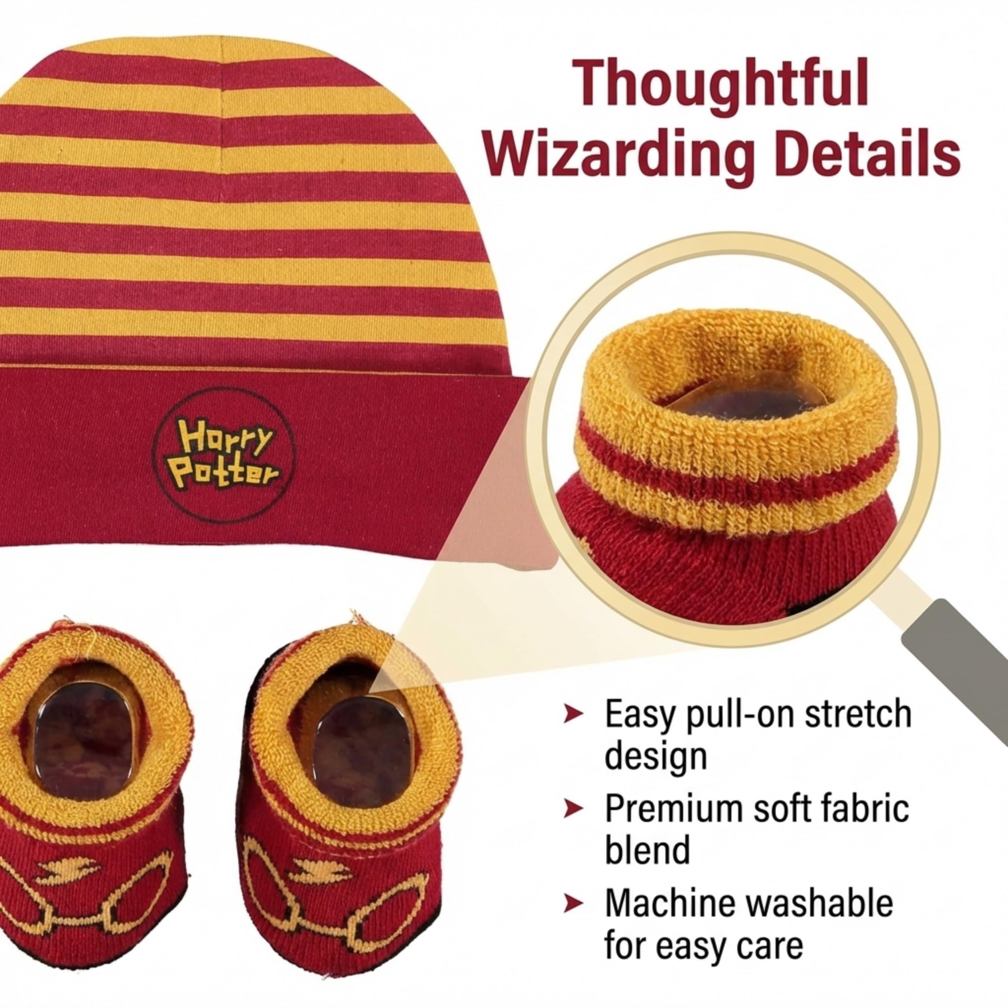 Harry Potter Baby Boys Cap and Bootie Set - Baby Gift Set with Hat and Socks for 0-12 Months (Yellow/Red, 0-12Months)