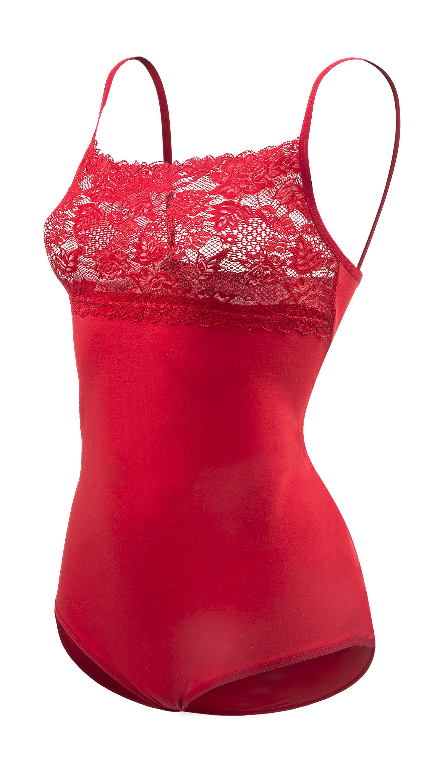 Maria Angel Ladies Strappy Cami Top Lace Trim Neck Vest bodysuit leotard Camisole 4030 (Large 12-14, Red)