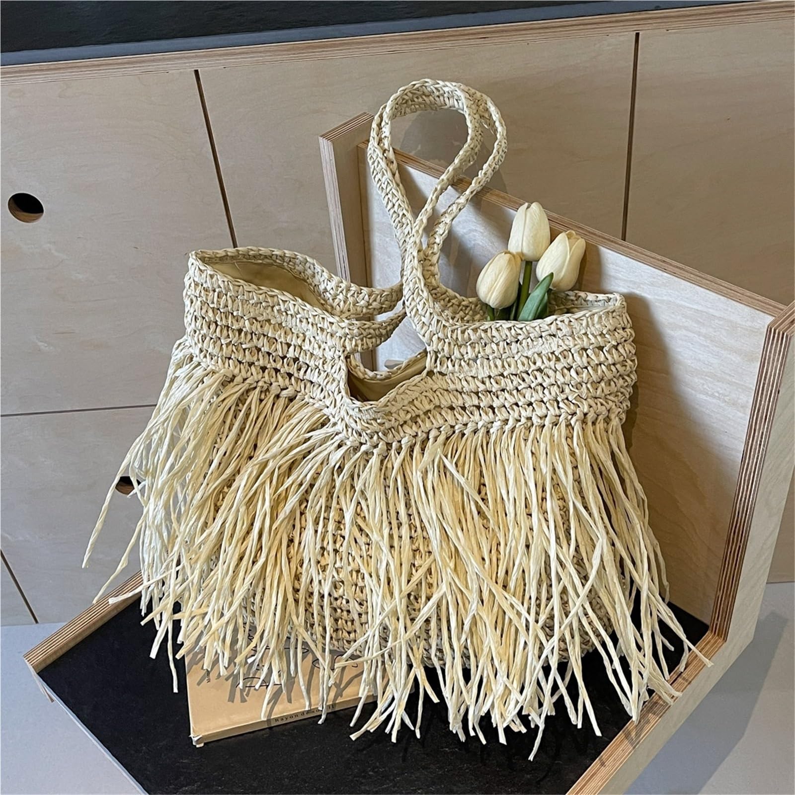 bolso mujer verano Bolsos de hombro tejidos con borlas informales for mujer, bolso mano grande for playa y verano, compras