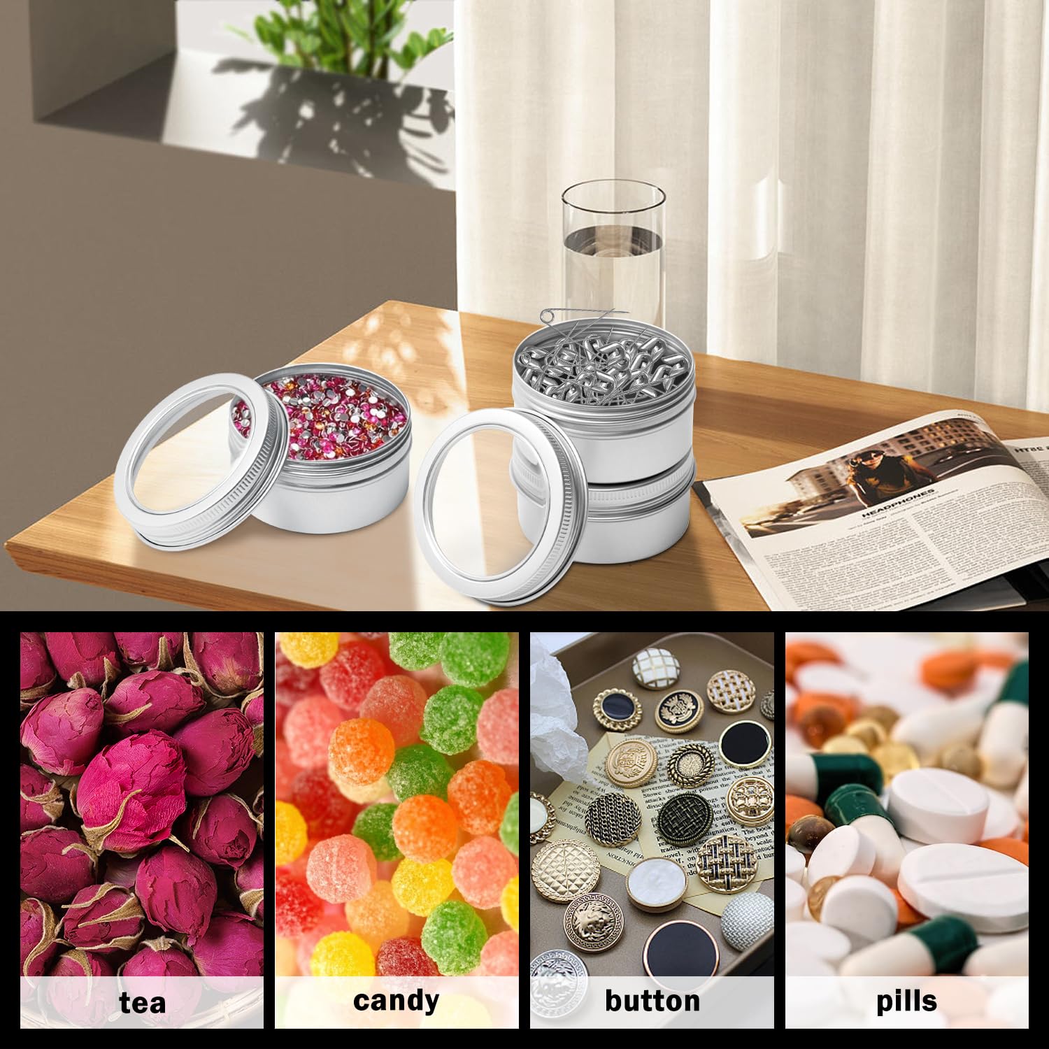 96 Barattoli In Alluminio Con Coperchio A Vite – 60 Ml – Contenitori Vuoti Per Candele, Cosmetici, Spezie E Unguenti Fai Da Te - 3
