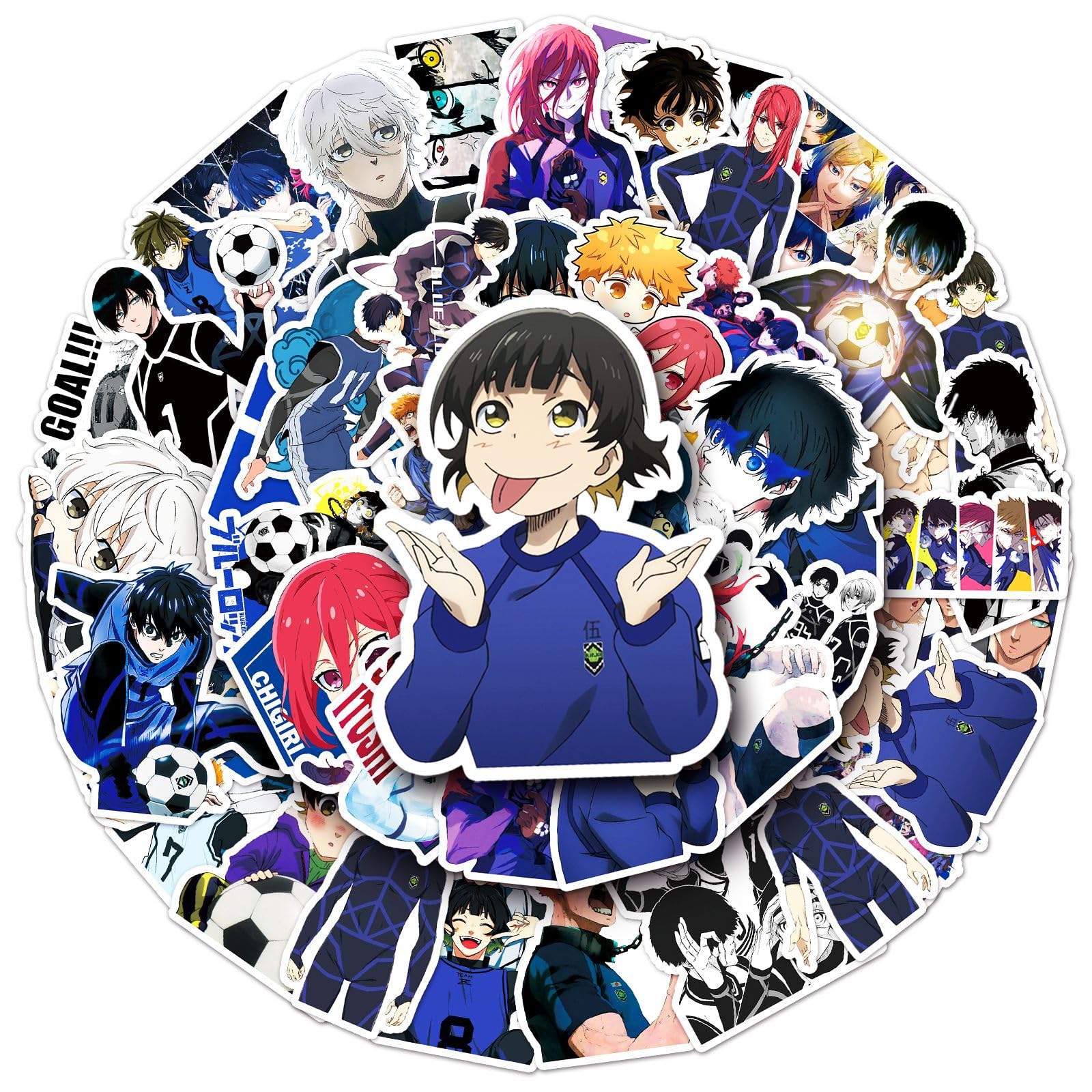 Pack of 50 Blue Lock Stickers Car Laptop Phone Guitar Skateboard Motorcycle Bicycle Anime Stickers Set Vinyl Waterproof Aesthetic Stickers for Teenagers Children Adults