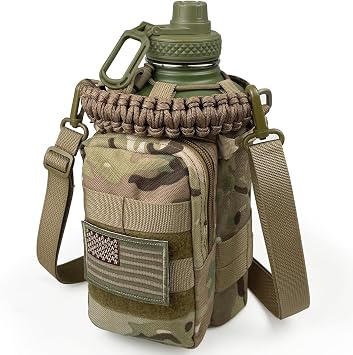 DEFUNX Half Gallon Water Bottle with Sleeve - 64 Oz Insulated Water Jug with Handle - Green Stainless Steel Sports Water Bottle for Gym Workout Hiking Tactical Bottle Holder with Pouch Camo
