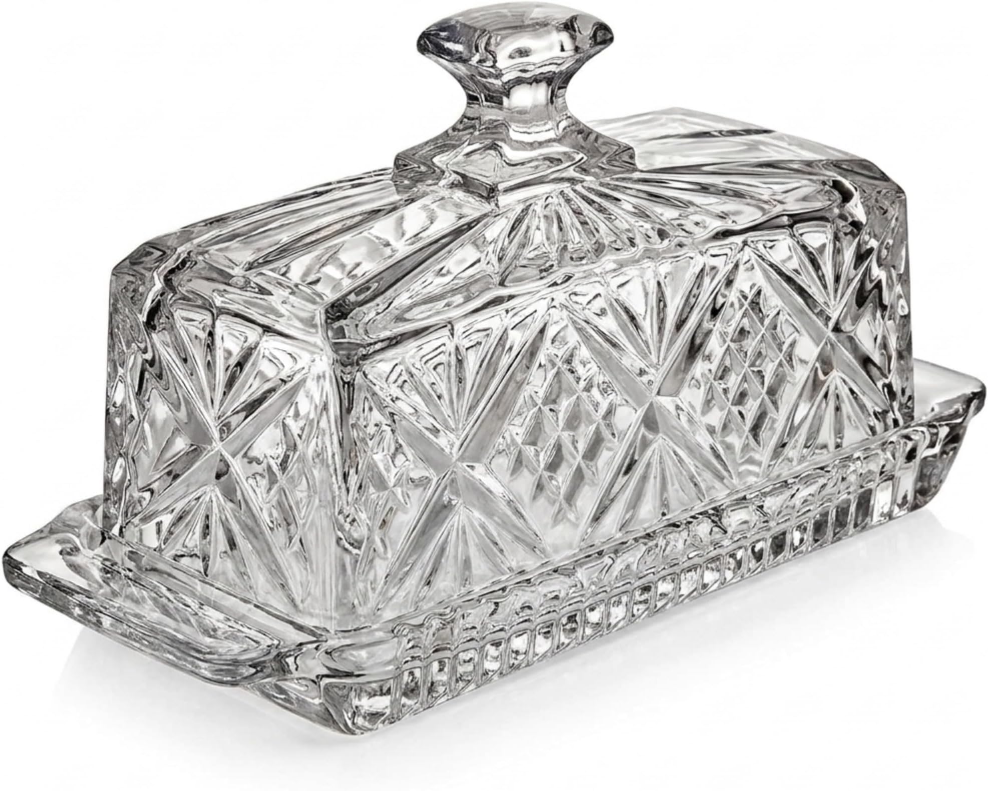 Godinger Butter Dish with Lid, Dublin Crystal Collection, 8", Clear