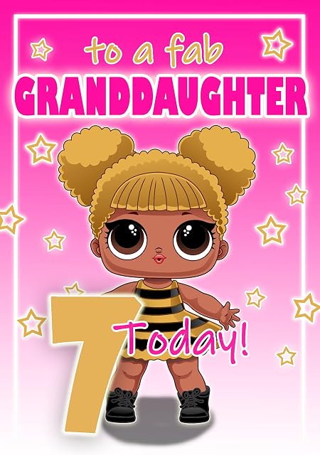 Granddaughter Age 7 Birthday Card - LOL Surprise - Optional Personalised Extra Large 77MM Badge - Full Colour Inside!