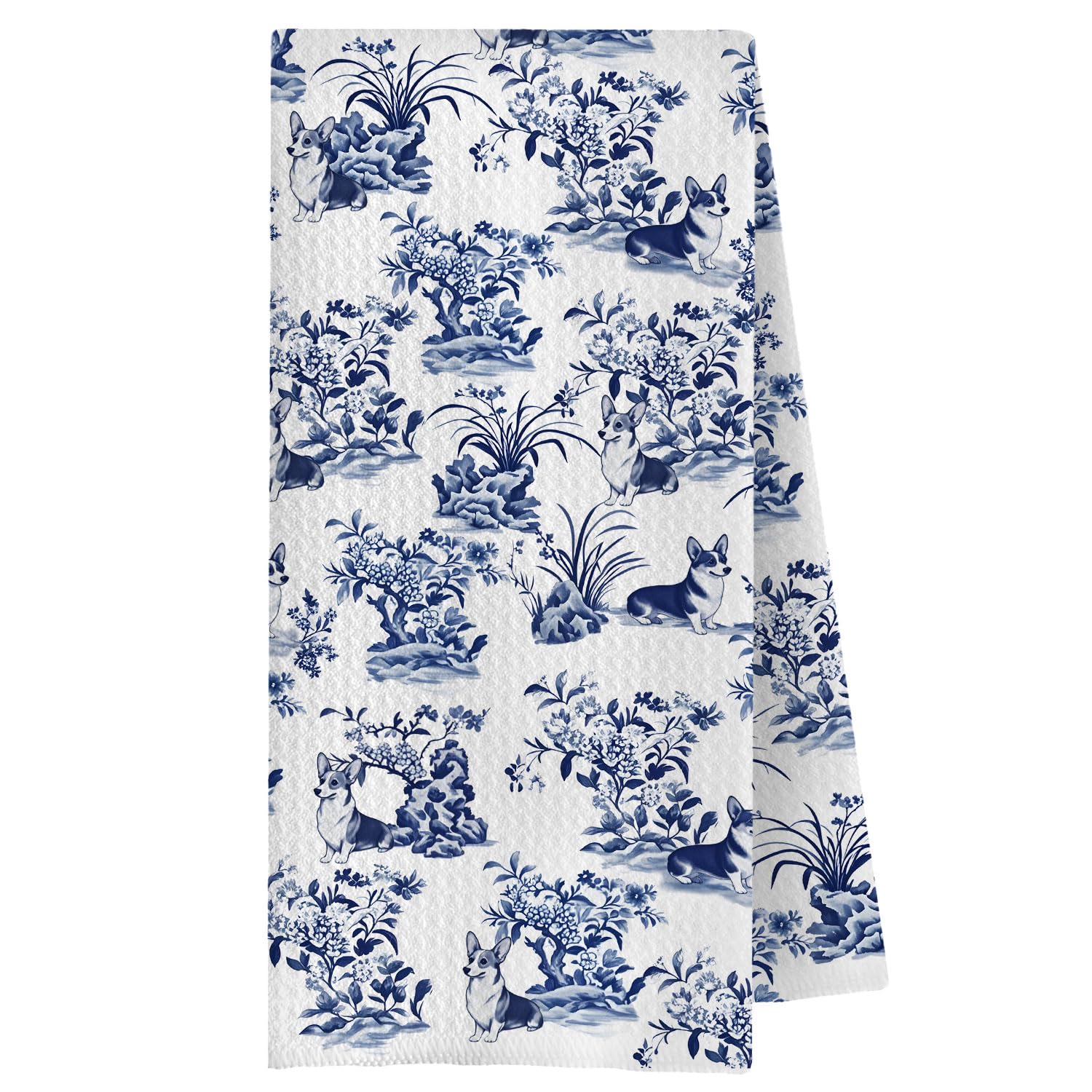 ChenCraty Chinoiserie Corgi Kitchen Towels,Corgi Gifts for Corgi Lovers Dish Tea Towels for Kitchen Decor,Corgi Decorative Hand Towels for Bathroom,