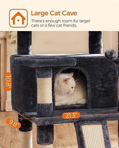 Miniatura 5 de FEANDREA Árbol para gatos, torre grande para gatos, condominio para gatos con postes rascadores, tabla, 2 cuevas, 3 perchas de felpa, centro de