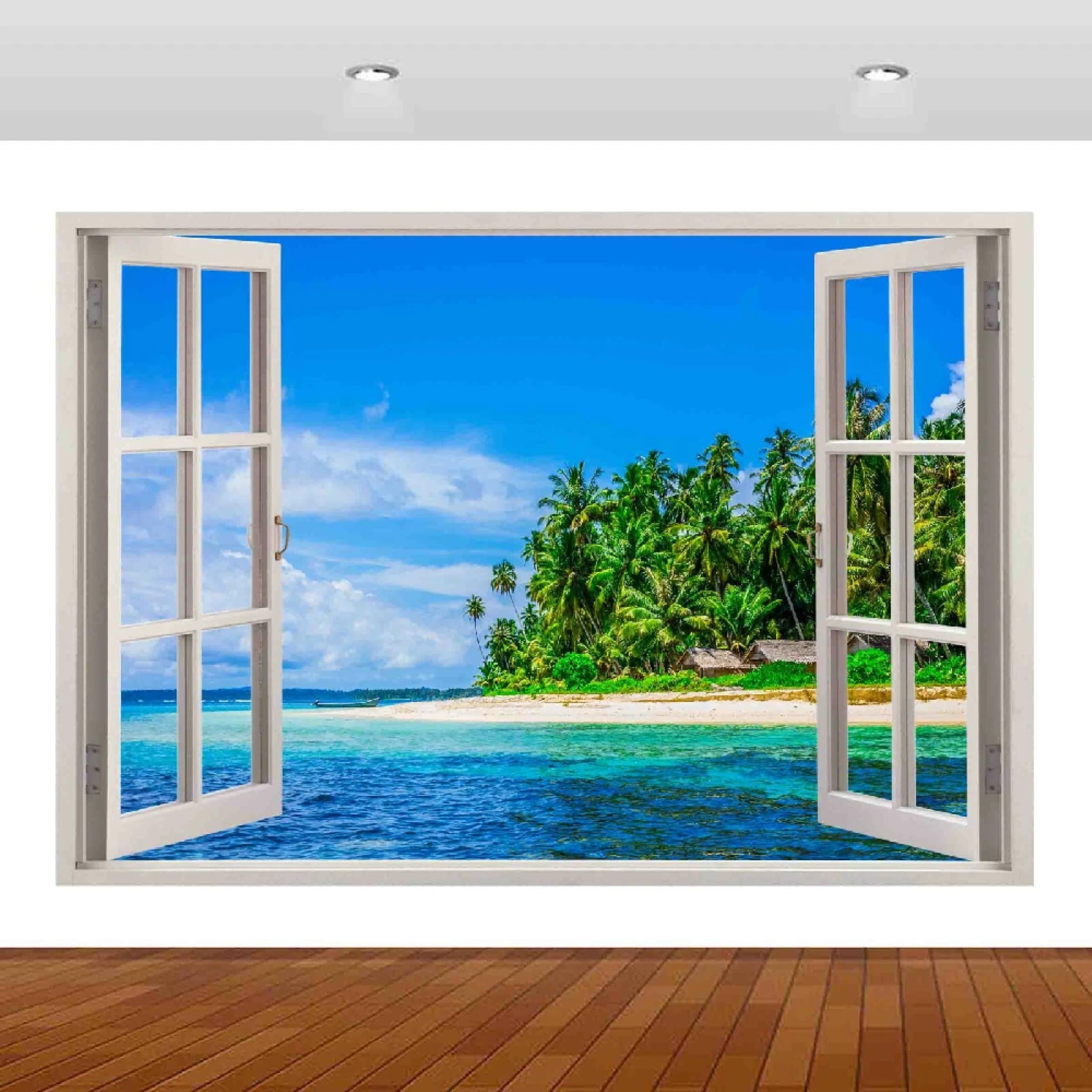 Wandtattoo 3D Durchbruch Wandaufkleber für Kinderzimmer Wandtattoos für Wohnzimmer Blick Auf Den Strand Wandsticker Wandbild Junge Mädchen Schlafzimmer 58x101cm