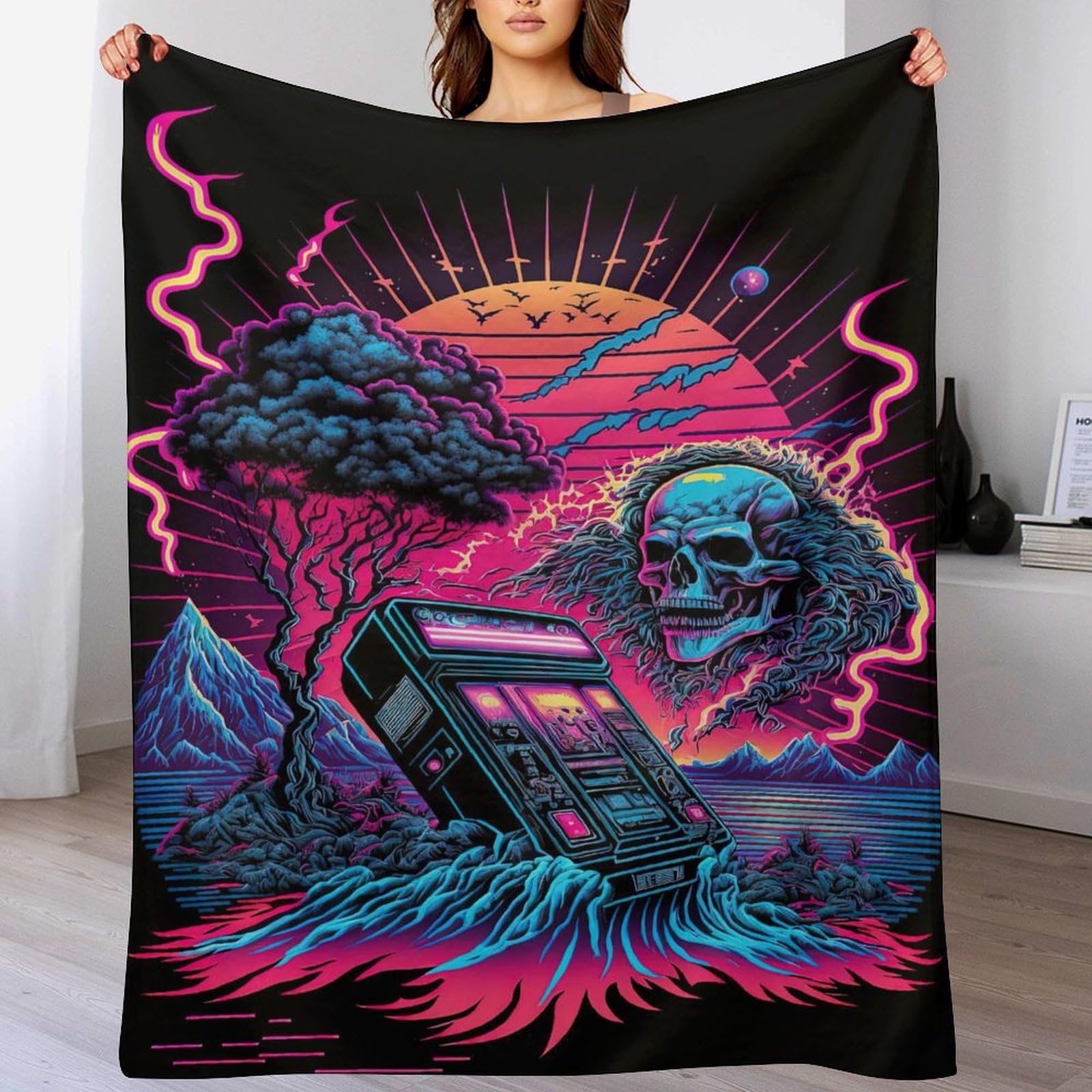 Couverture neon paysage en flannel douce 150x200cm pour lit et canape